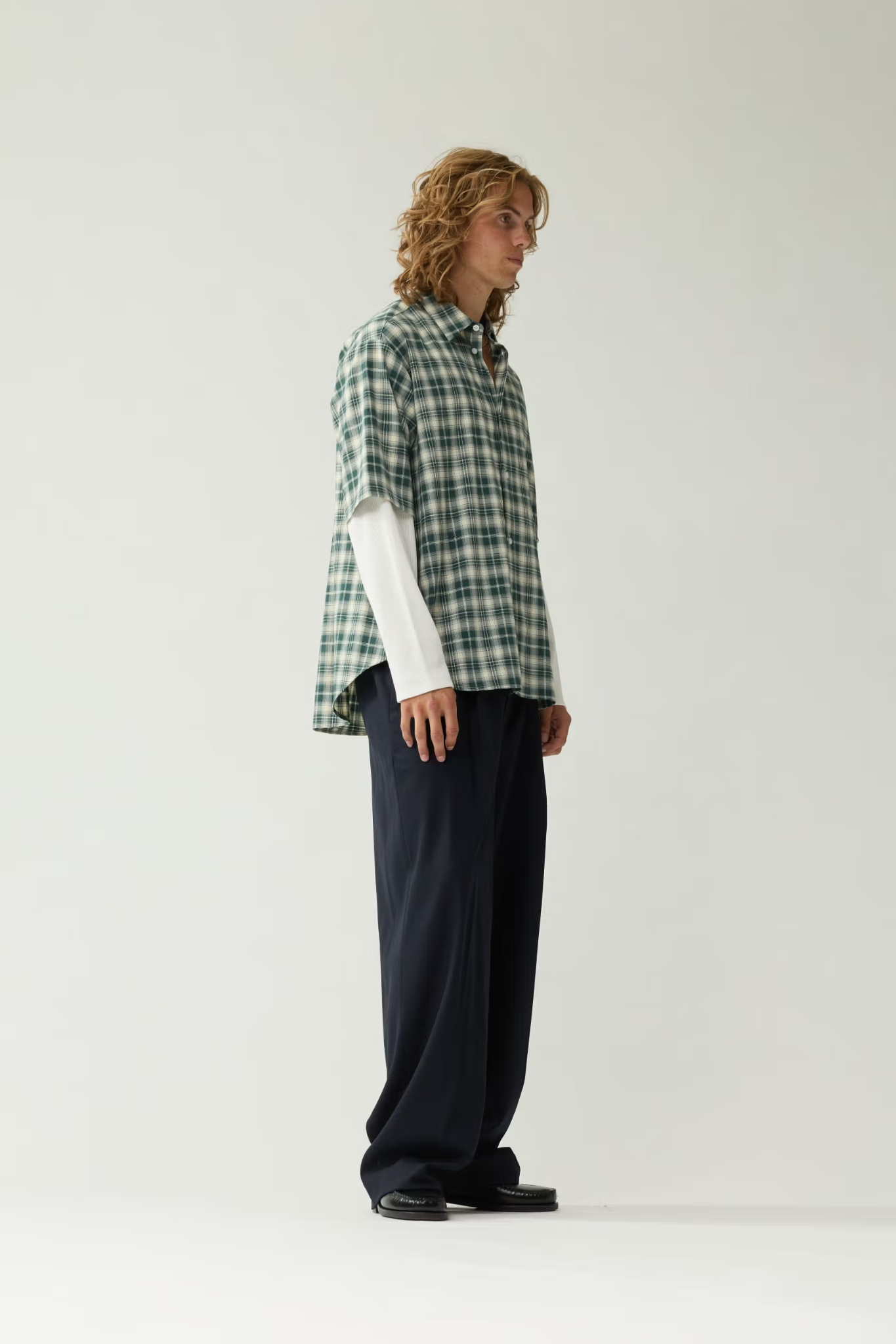 DOUBLE LAYER SHIRT - GREEN/WHITE CHECK