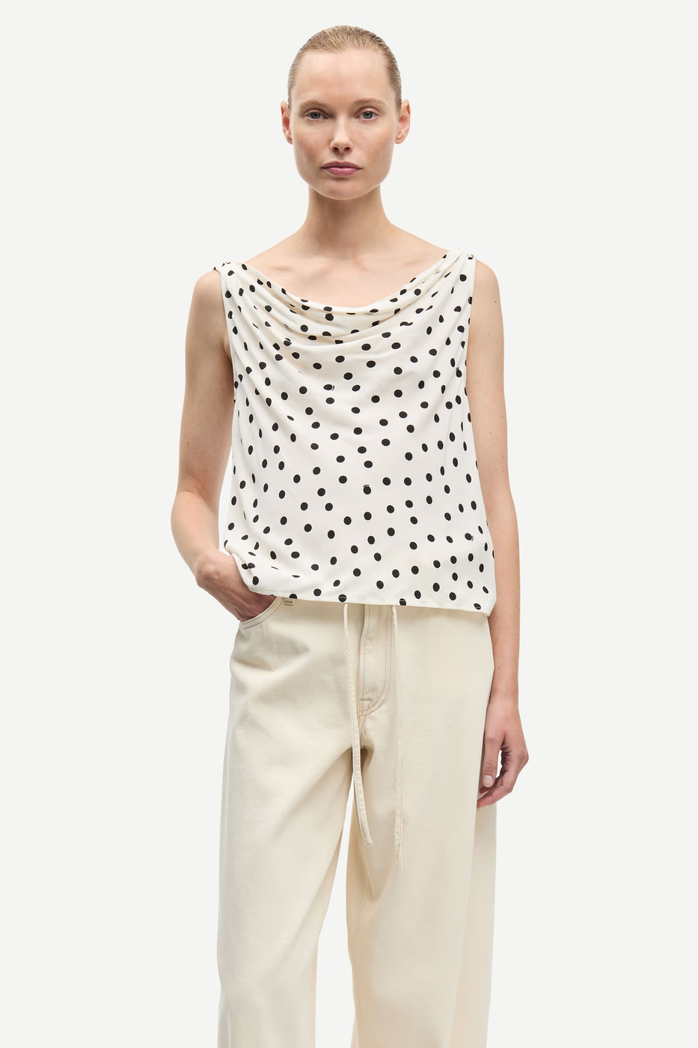POPPY TOP - DRIFTING DOTS EGRET