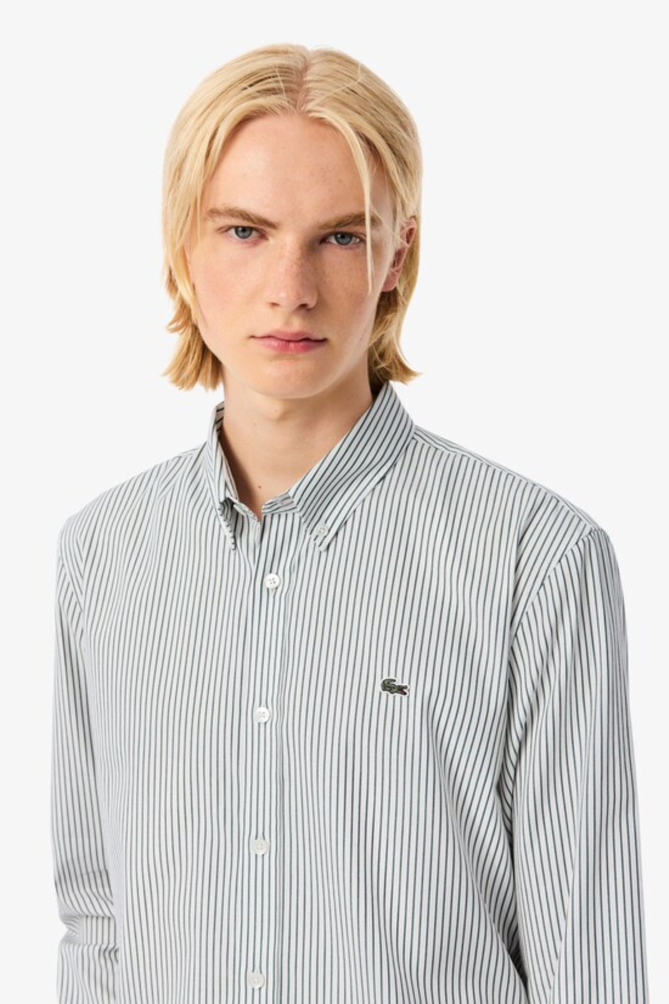 STRIPED PINPOINT SHIRT - WHITE/GREEN