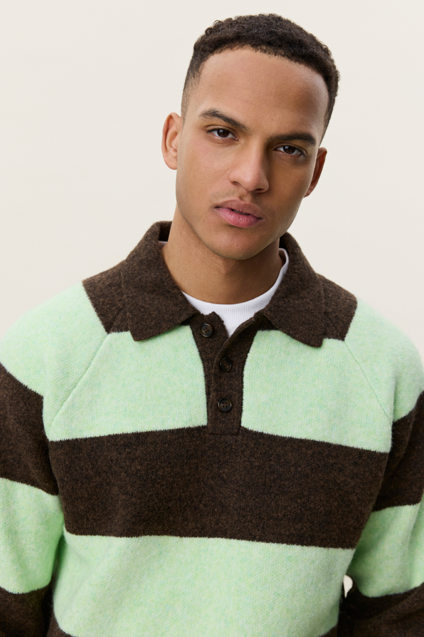 STRIPED MELANGE KNITTED POLO - MOUNTAIN GREY MELANGE