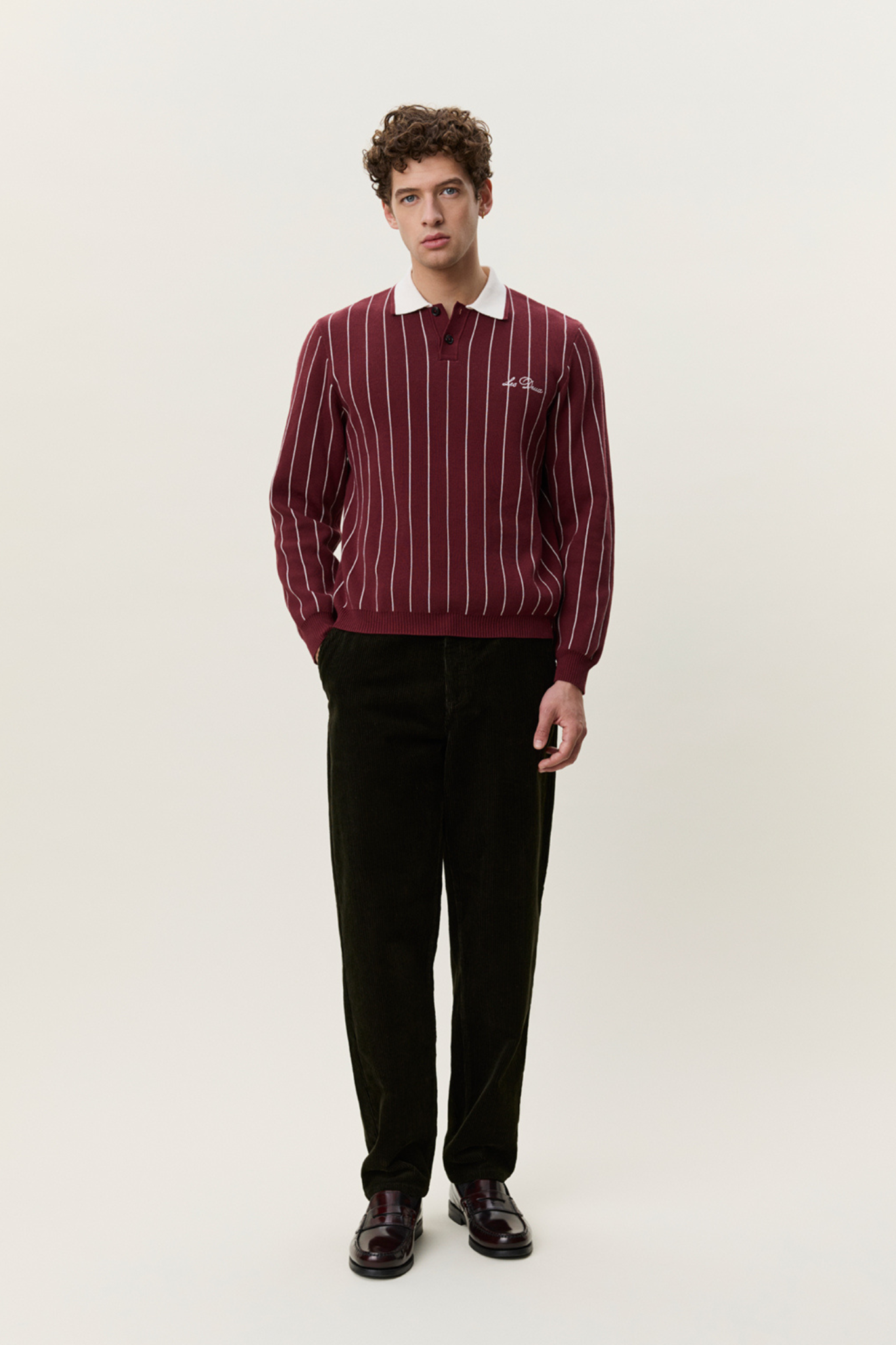 SIGNATURE KNITTED LS POLO - CHOCOLATE TRUFFLE RED