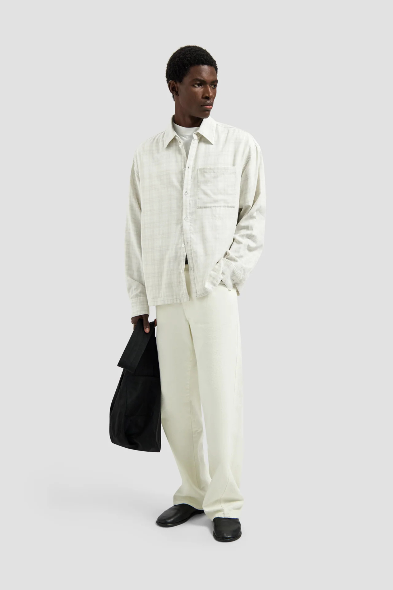 DOUBLE FACED CHECKED BOXY SHIRT - OFF WHITE