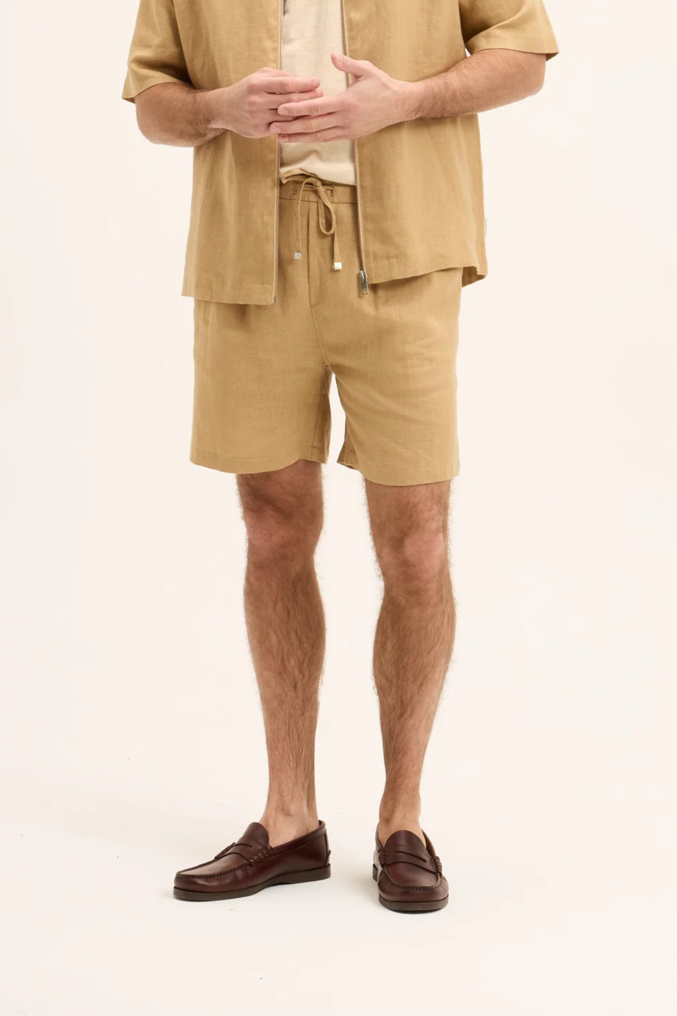 HLIN LINEN SHORT - BEIGE BROWN