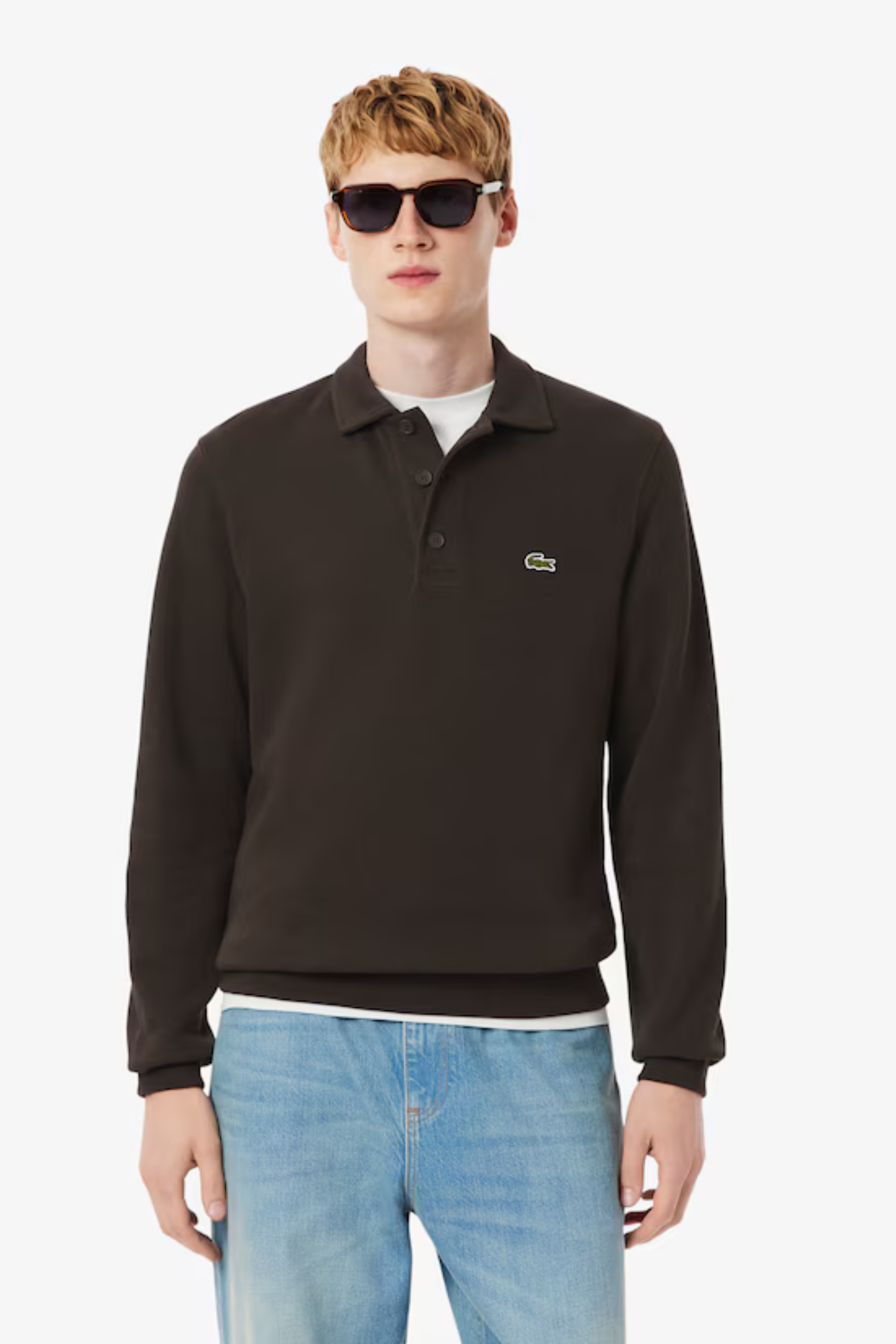 RIBBED WITH POLO COLLAR SWEATSHIRT - BROWN