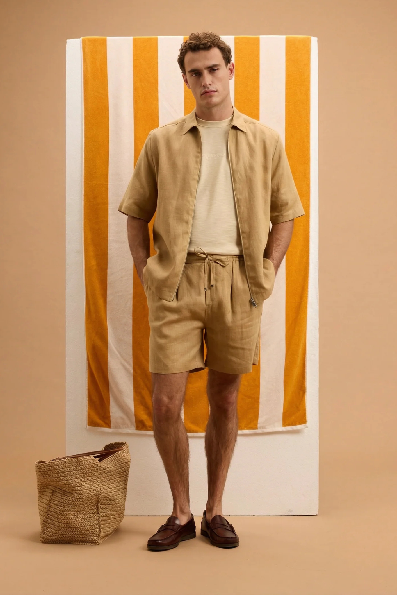 HLIN LINEN SHORT - BEIGE BROWN