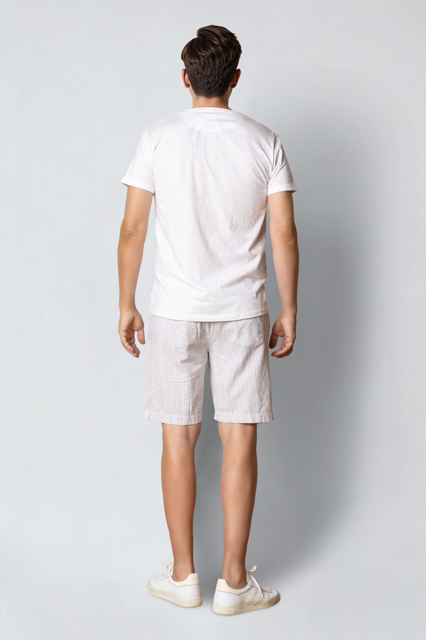 BARCELONA LUCA STRIPED SHORTS - WHITE/SHITAKE