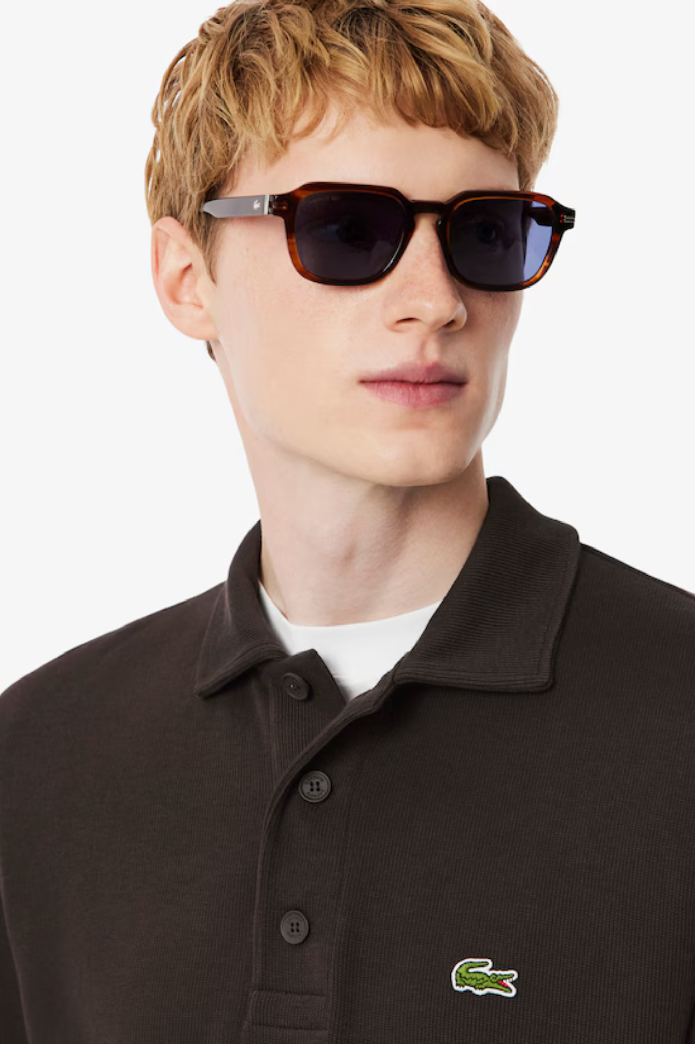 RIBBED WITH POLO COLLAR SWEATSHIRT - BROWN