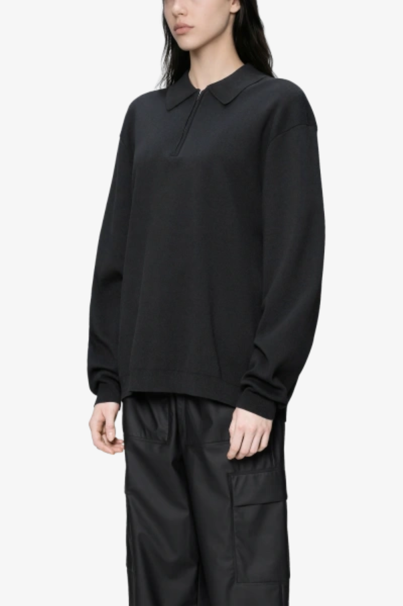 LONG SLEEVE POLO - BLACK