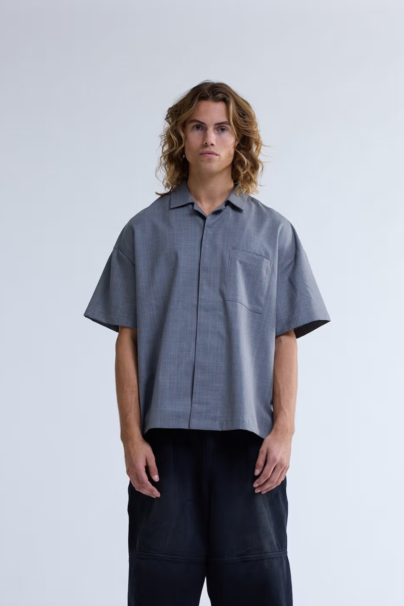 WIJK WOOL SHIRT - GREY/PINK PINSTRIPES