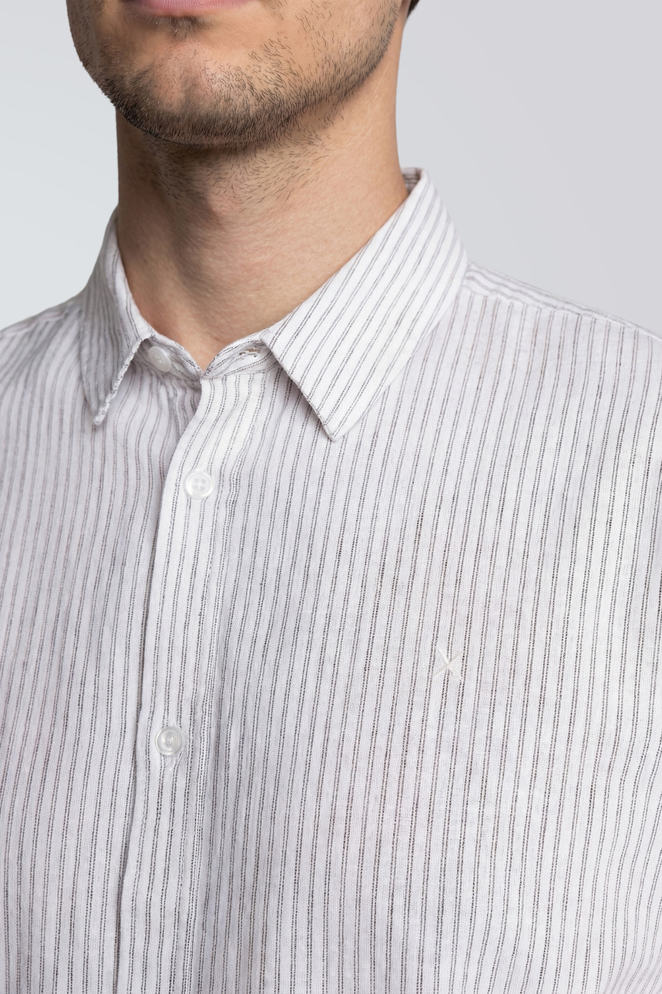 LUCA STRIPED S/S SHIRT - WHITE/SHITAKE