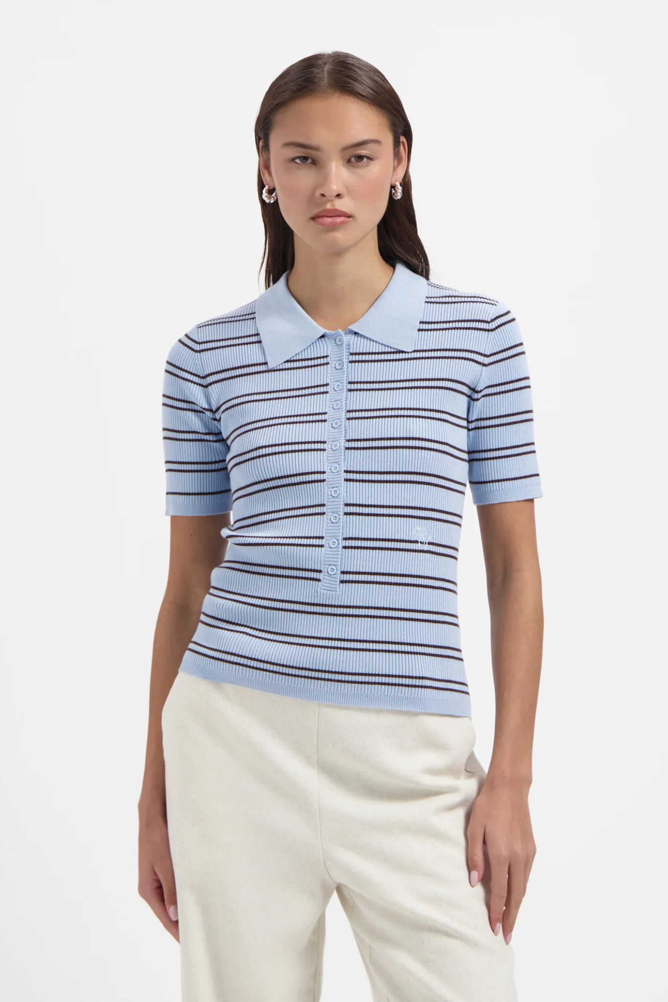 LIZ SS POLO KNIT - LIGHT BLUE