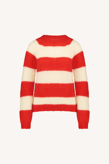 By-Bar Sian striped pullover in red and white. Front flatlay view