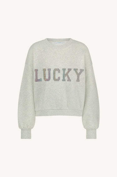 By-Bar bibi lucky rainbow sweater in grey. Front flatlay view