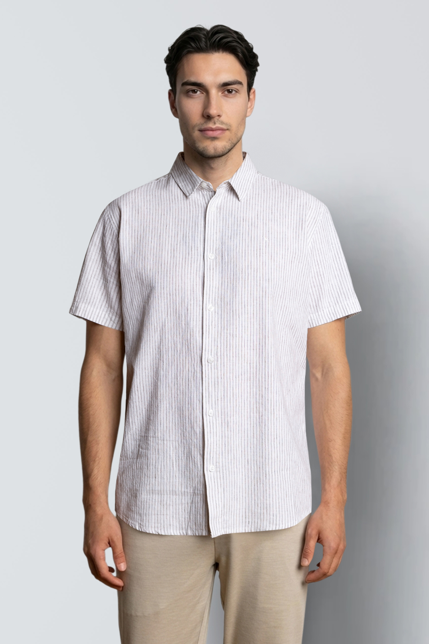 LUCA STRIPED S/S SHIRT - WHITE/SHITAKE