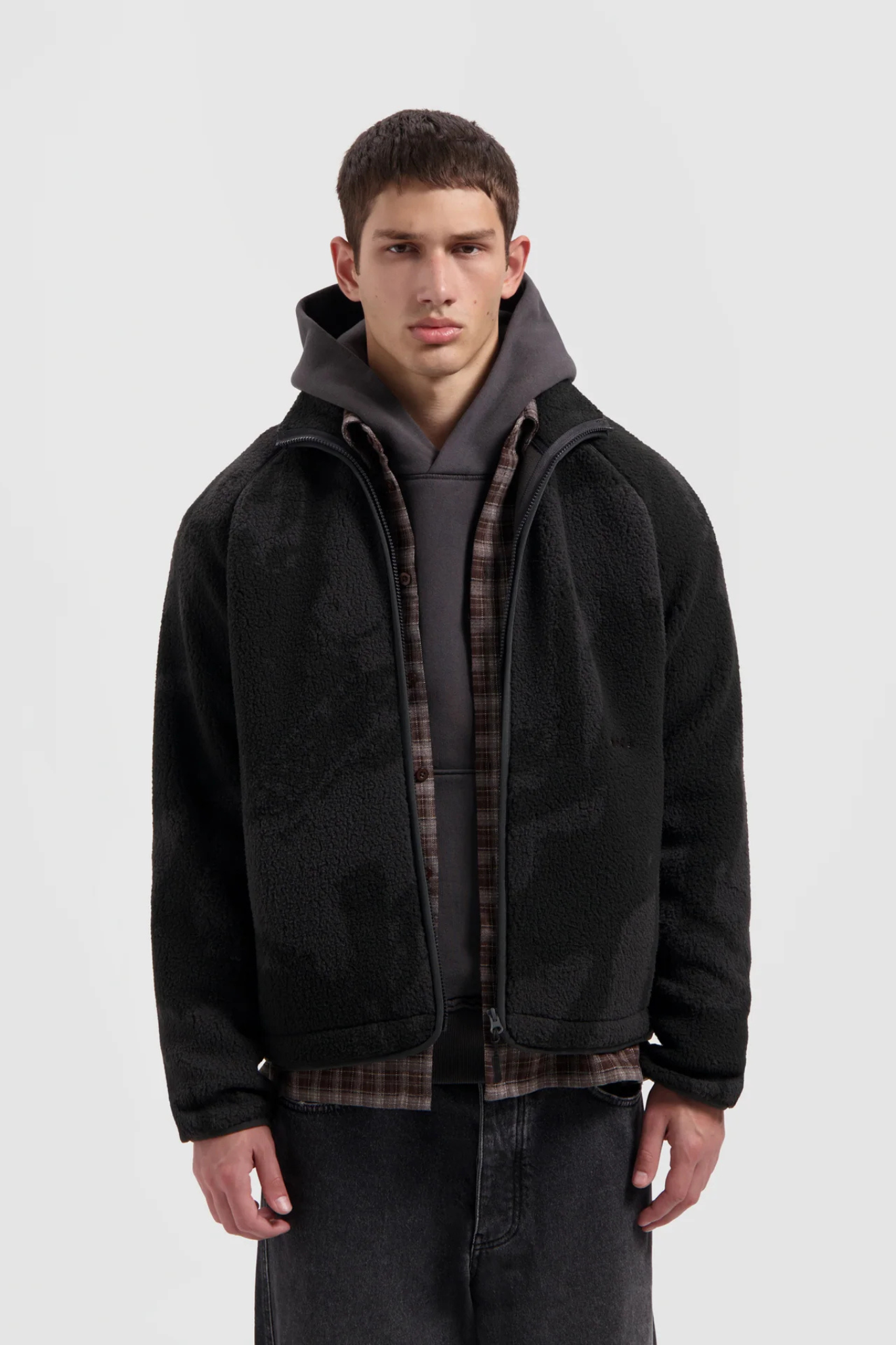 FLEECE JACKET - BLACK/CHARCOAL