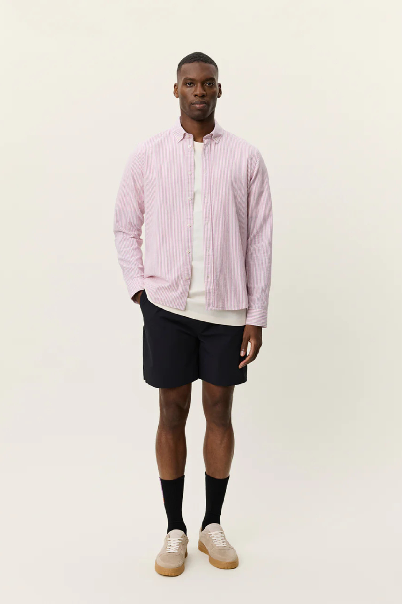 KONRAD STRIPE COTTON LINEN SHIRT - CROCUS PINK