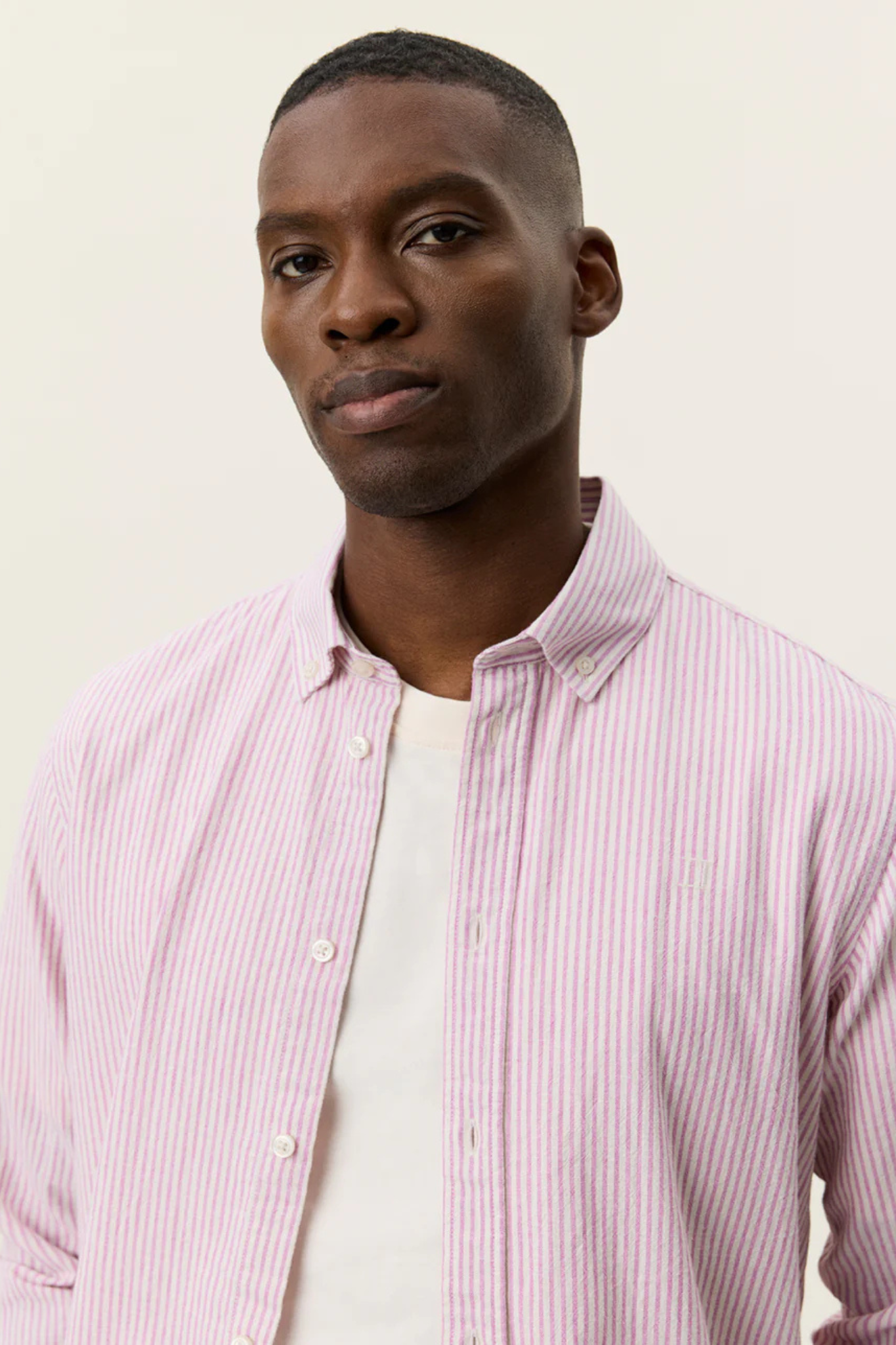 KONRAD STRIPE COTTON LINEN SHIRT - CROCUS PINK