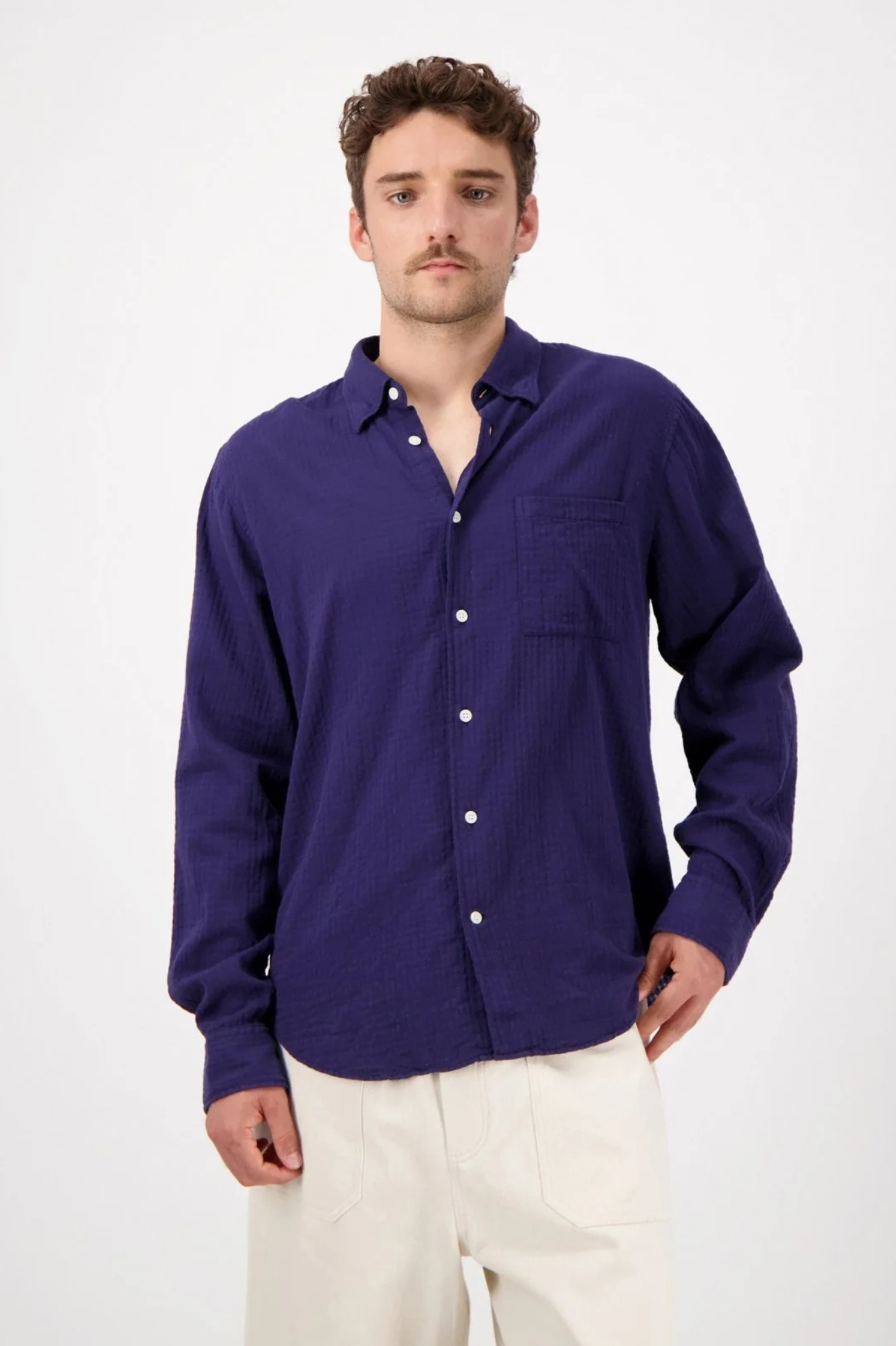 KONGA CRINKLE LONG SLEEVE SHIRT - NAVY