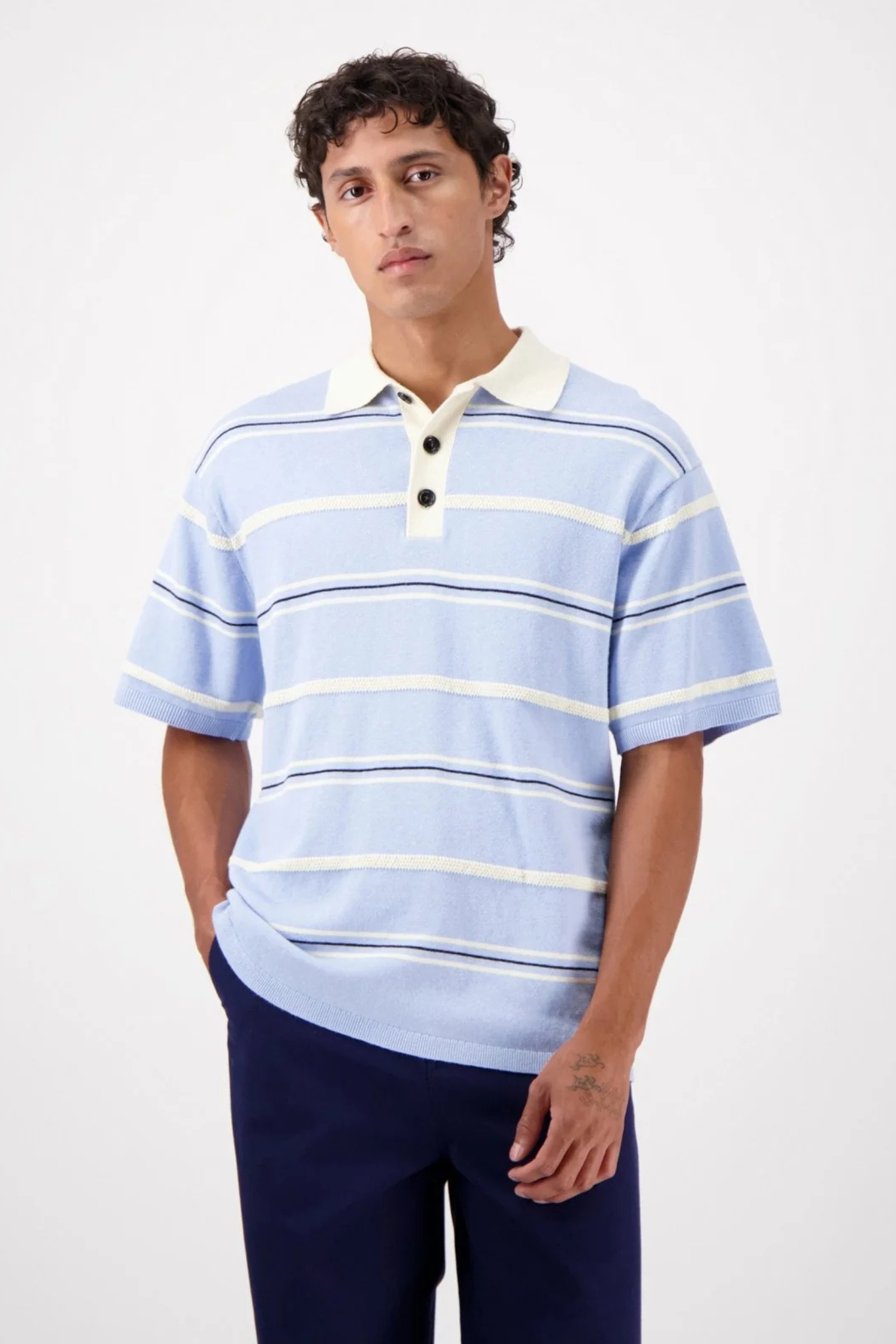 LUNDY STRIPE POLO - LIGHT BLUE