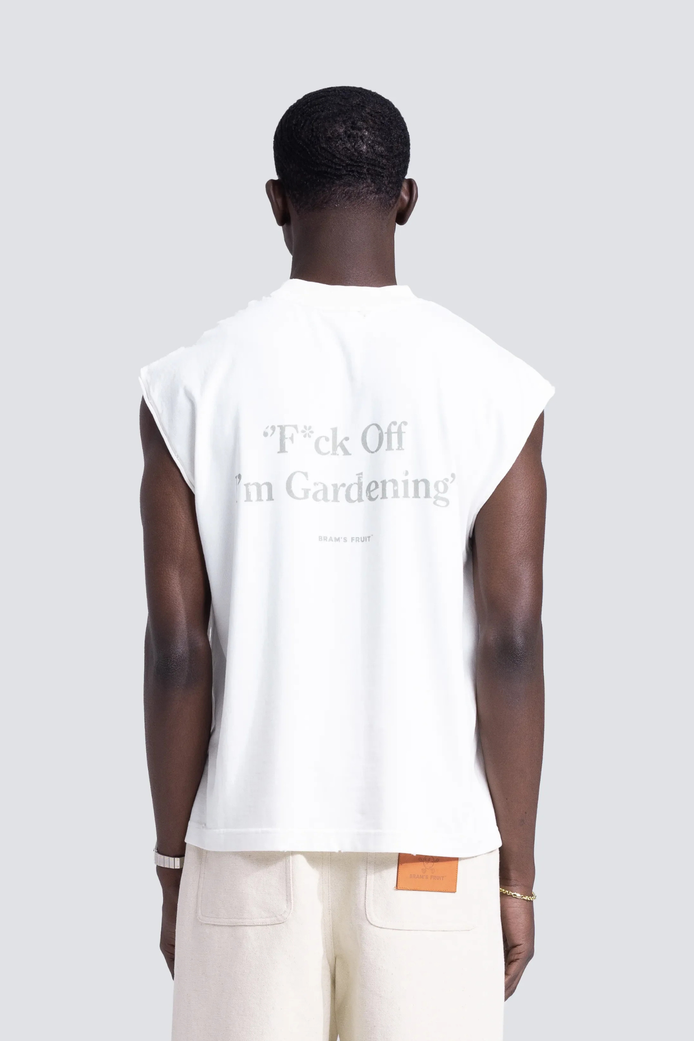 F*CK OFF SLEEVLESS DISTRESSED T-SHIRT - WHITE
