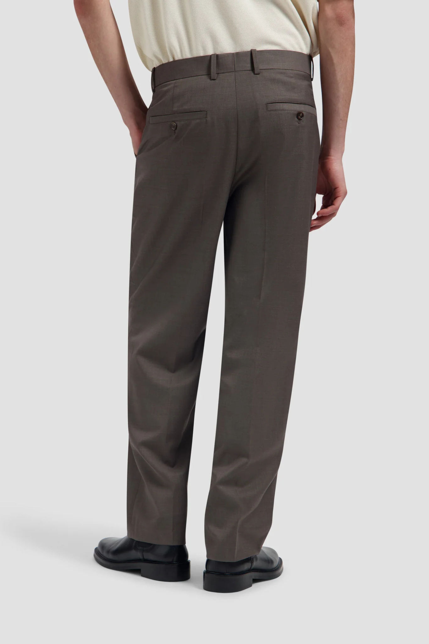 REGULAR WOOL PLEATED PANTS - CHOCOLATE CHIP