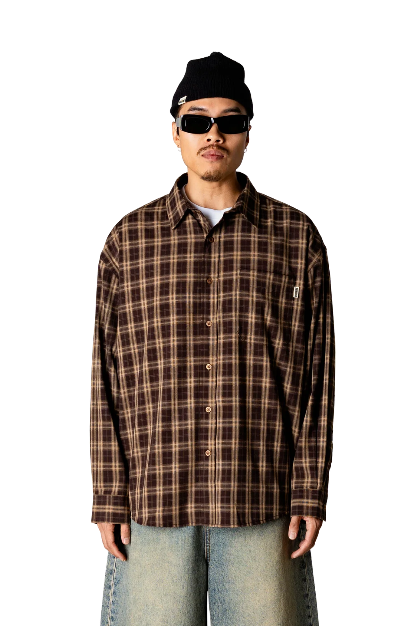JONG DOBBY CHECK SHIRT - DARK BROWN
