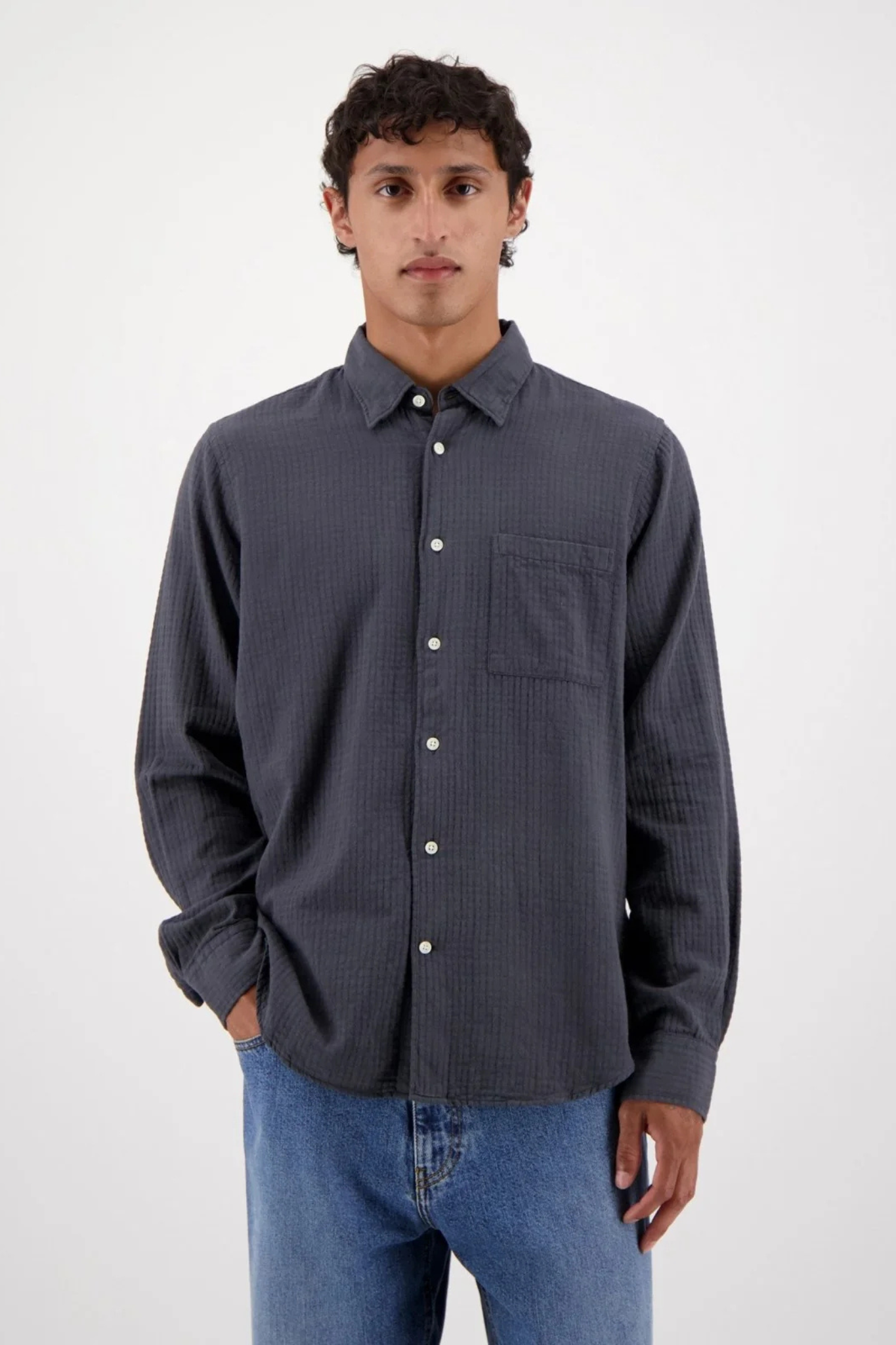 KONGA CRINKLE LONG SLEEVE SHIRT - WASHED BLACK
