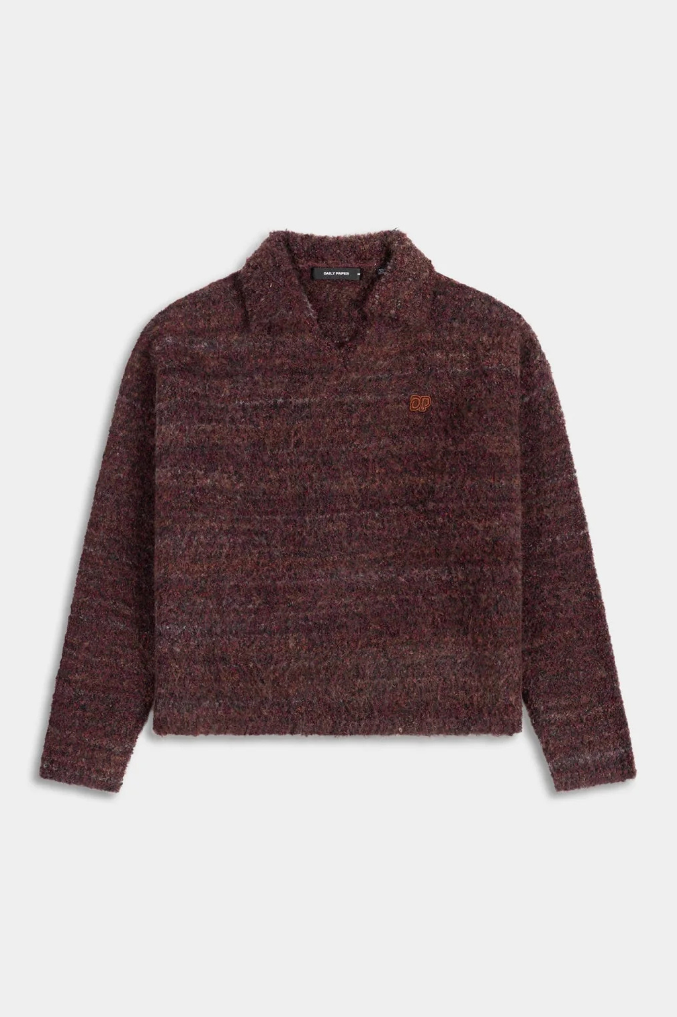 TEXTURED V NECK KNIT SWEATER - BURGUNDY