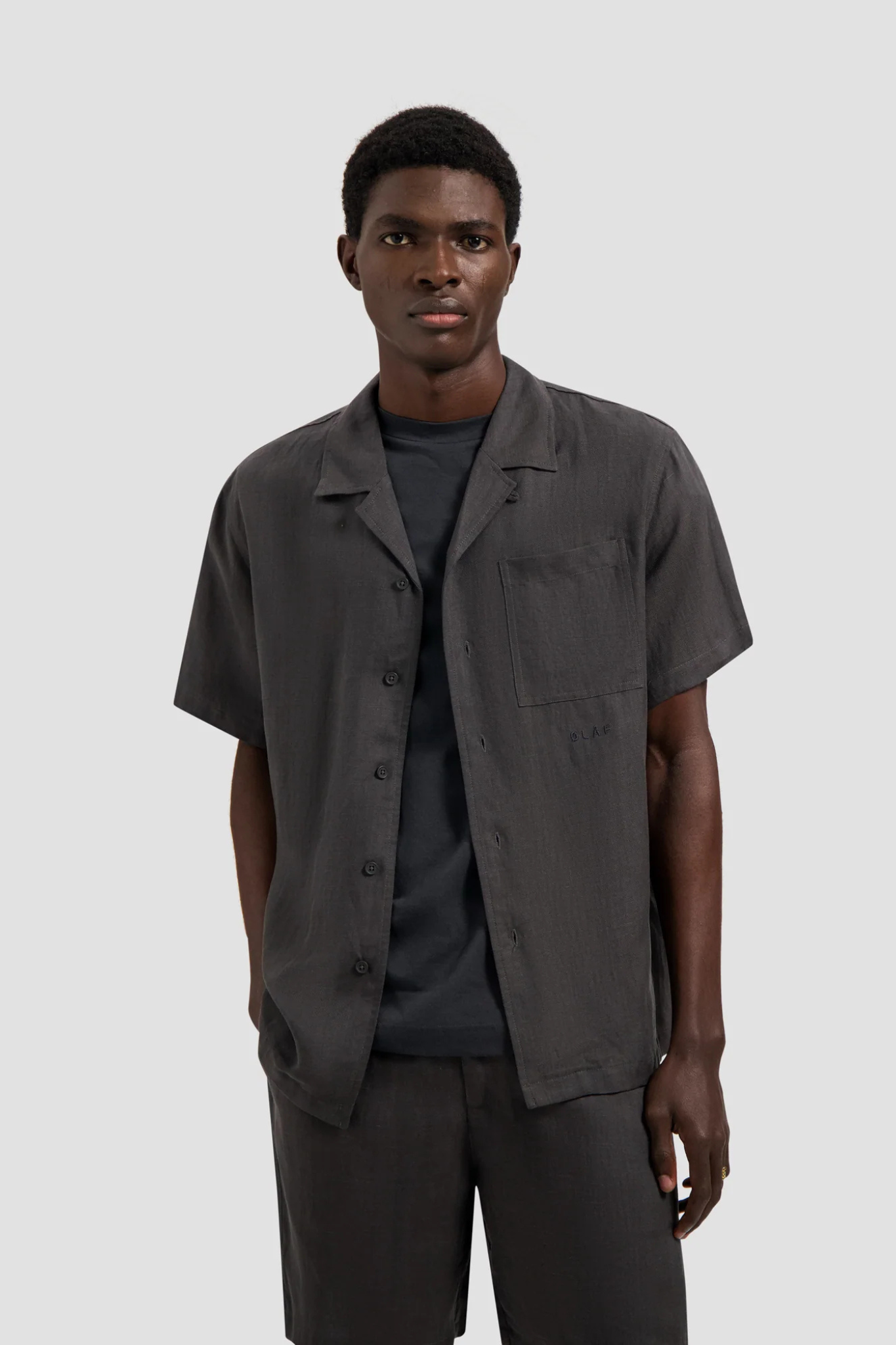 LINEN BLEND SS SHIRT - CHARCOAL