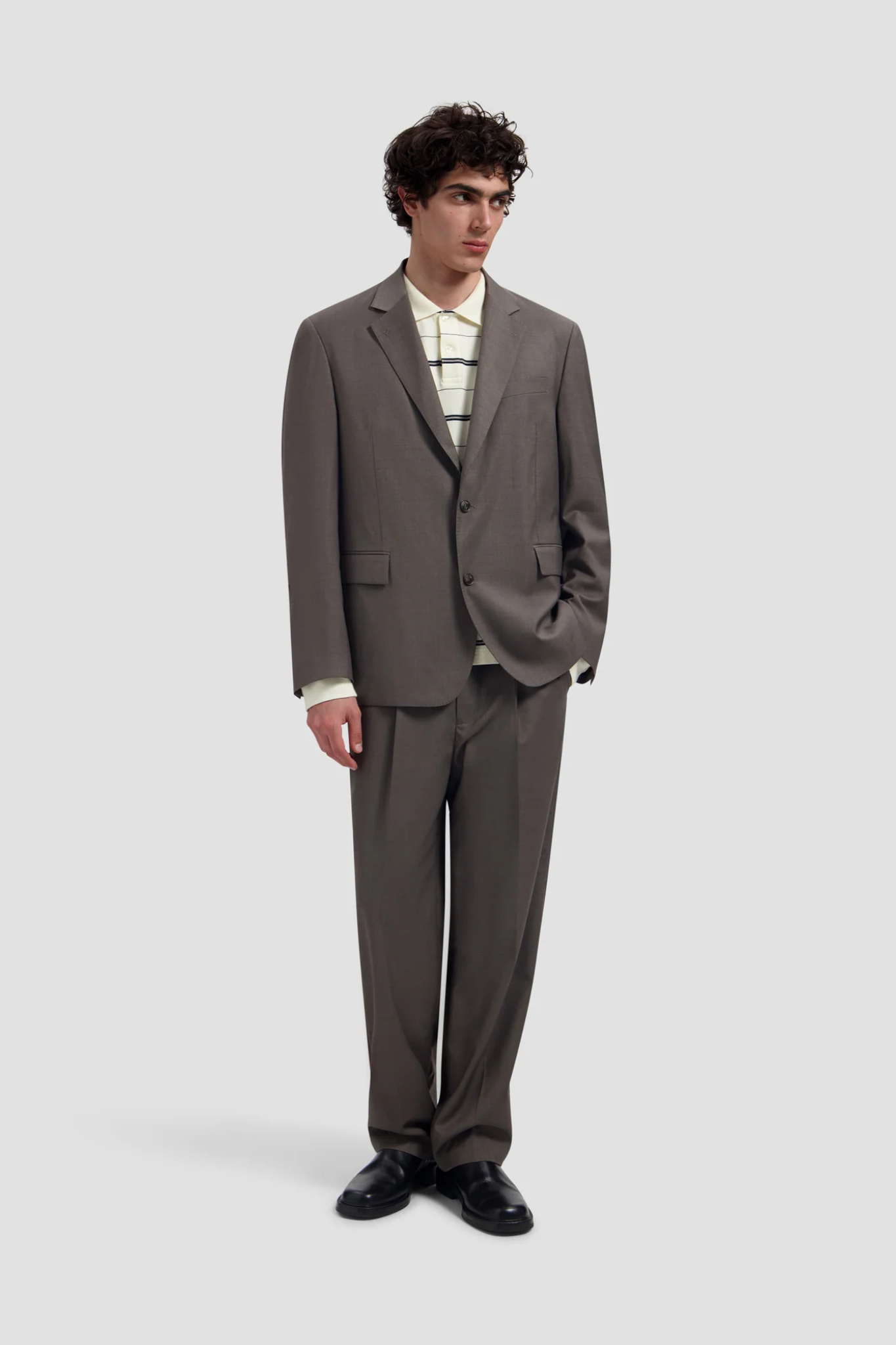 REGULAR WOOL PLEATED PANTS - CHOCOLATE CHIP