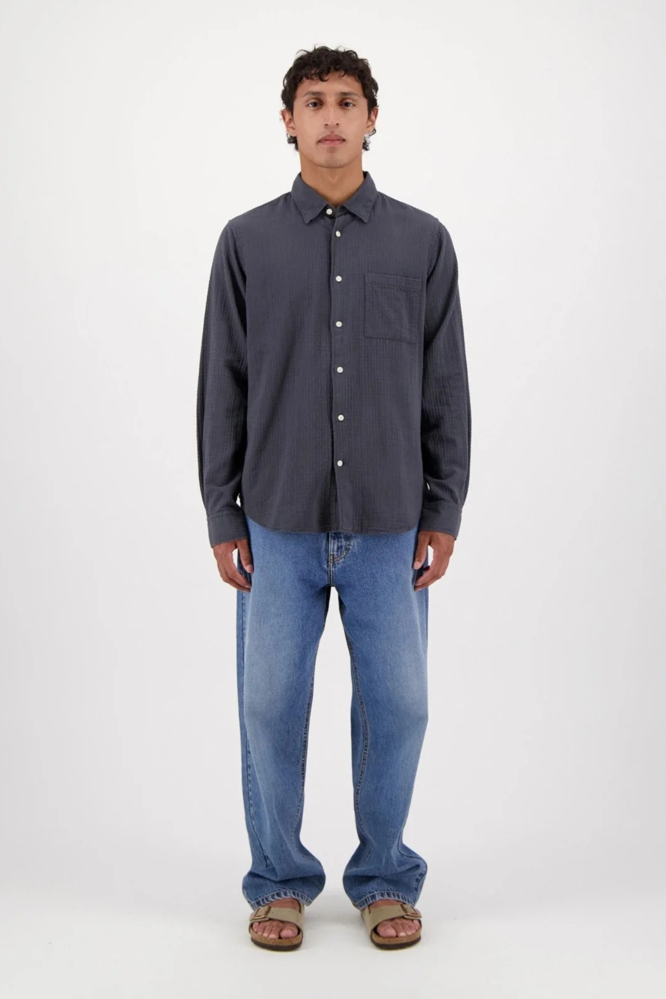 KONGA CRINKLE LONG SLEEVE SHIRT - WASHED BLACK