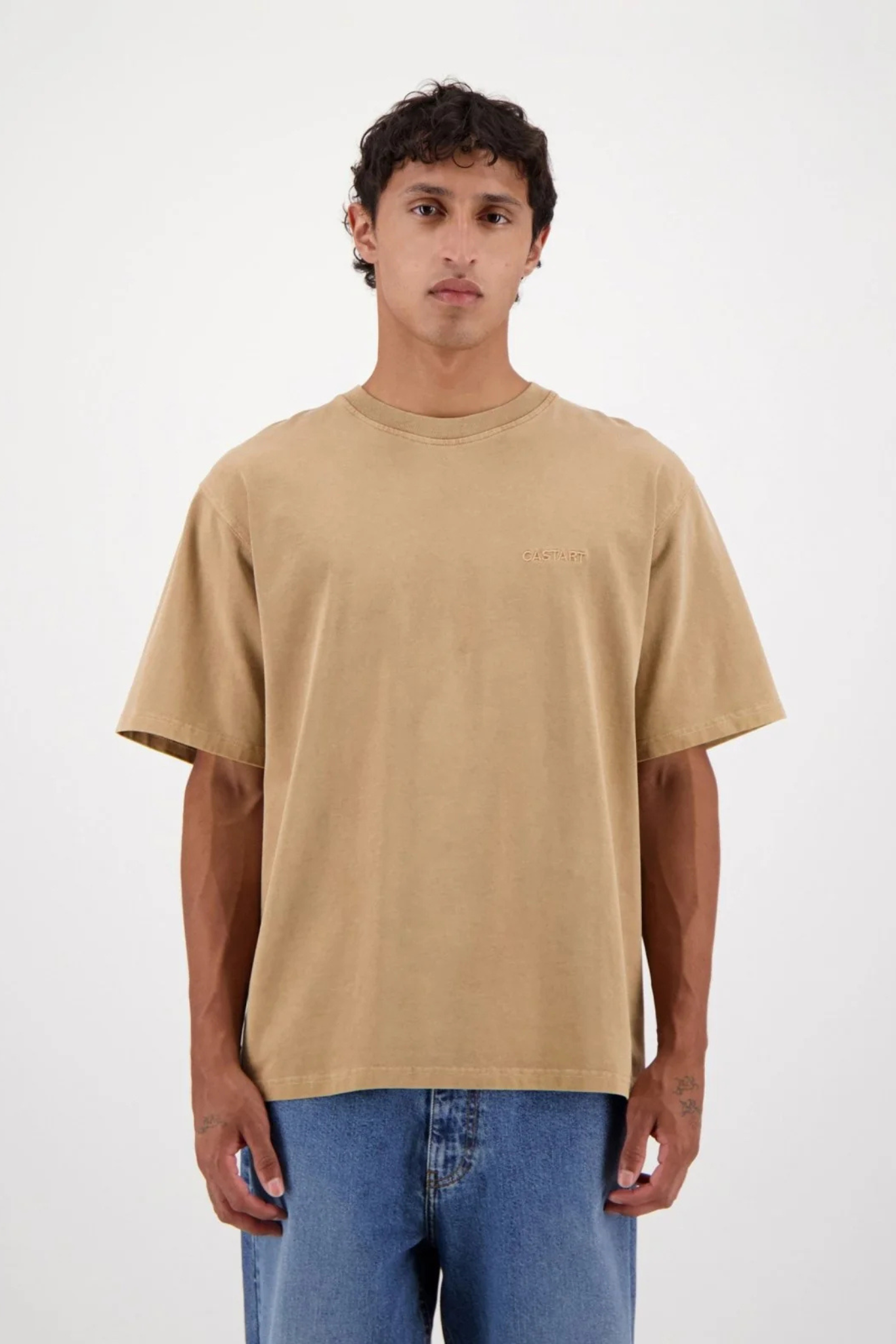 STONEWASHED T-SHIRT - LIGHT BROWN