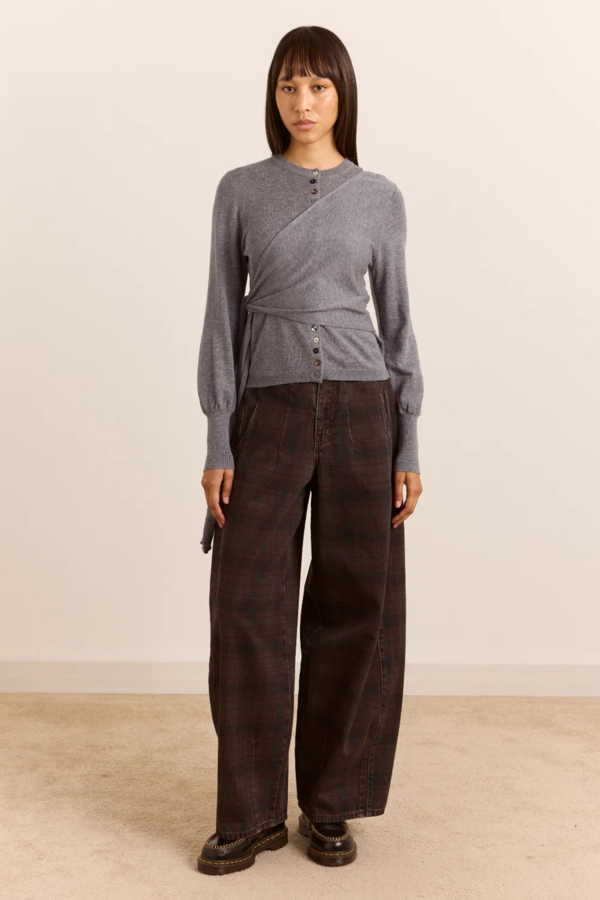 CARDIGAN VENNA WRAP EN MÉLANGE DE LAINE MÉRINOS - GRIS