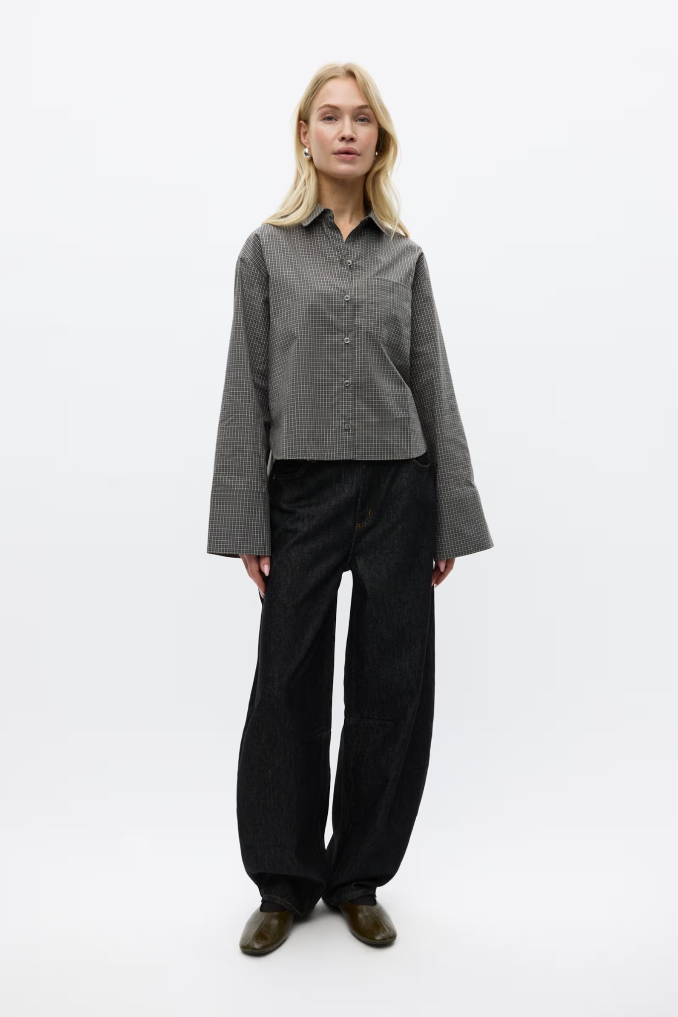 WEB LS SHORT SHIRT CH - GRAY GARDENIA CHECK