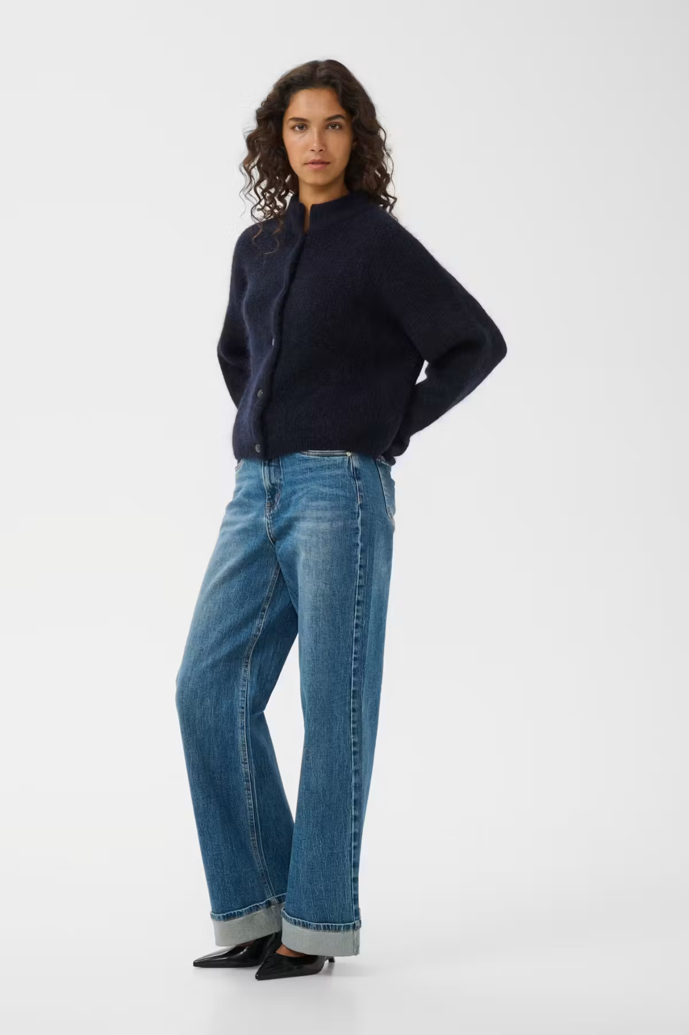 SARA HW WIDE JEANS - WASHED MID BLUE