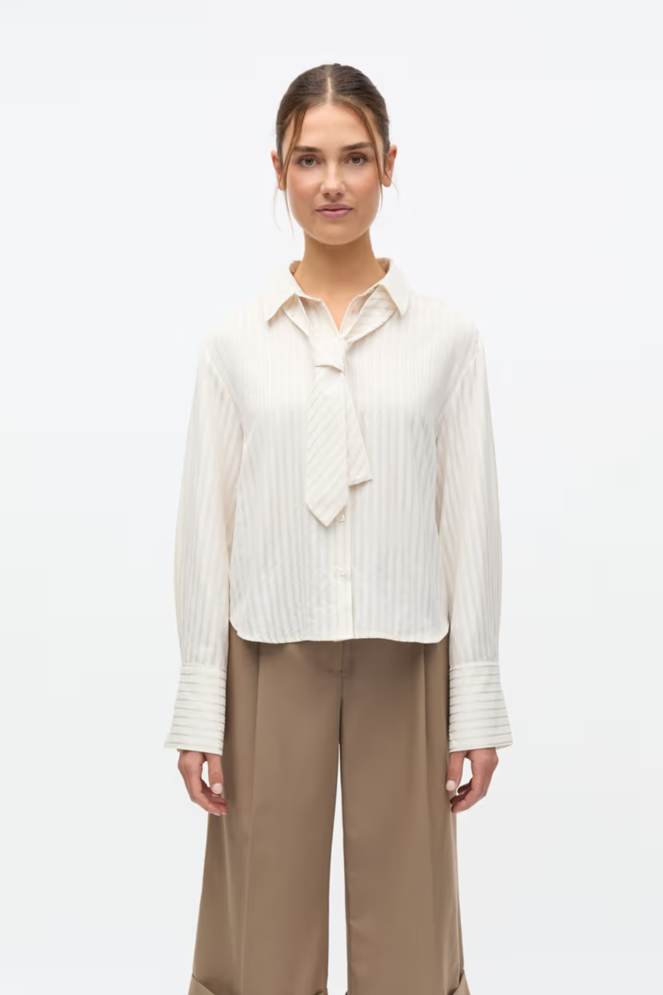 WEB LS SHORT SHIRT TIE - NATURAL STRIPE