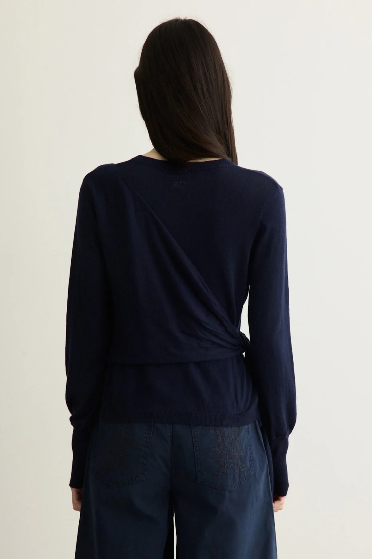 VENNA WRAP MERINO WOOL CARDIGAN - NAVY
