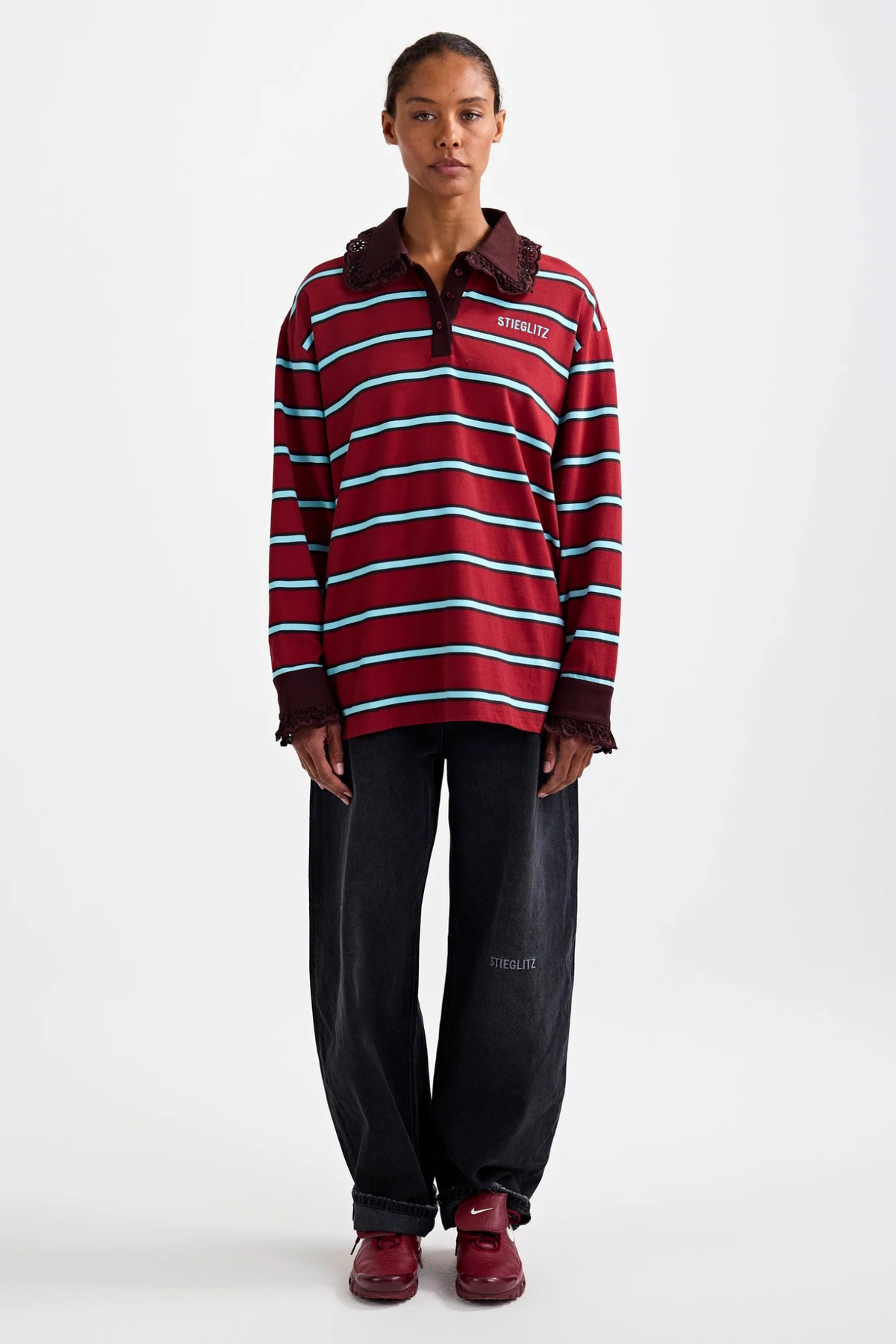 CIRA POLO LONGSLEEVE LACE CUFF - MERLOT