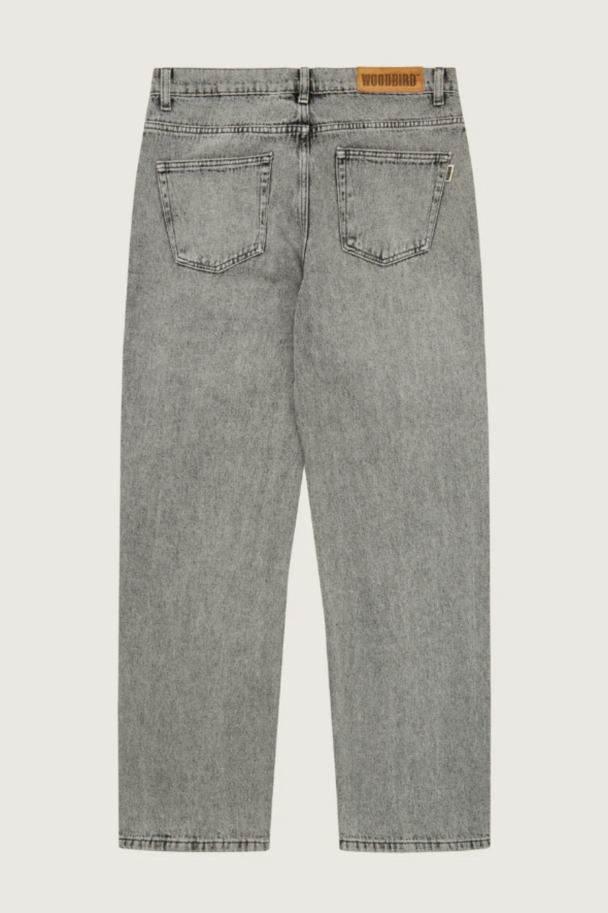 Woodbird Leroy ash grey jeans. Back flatlay view