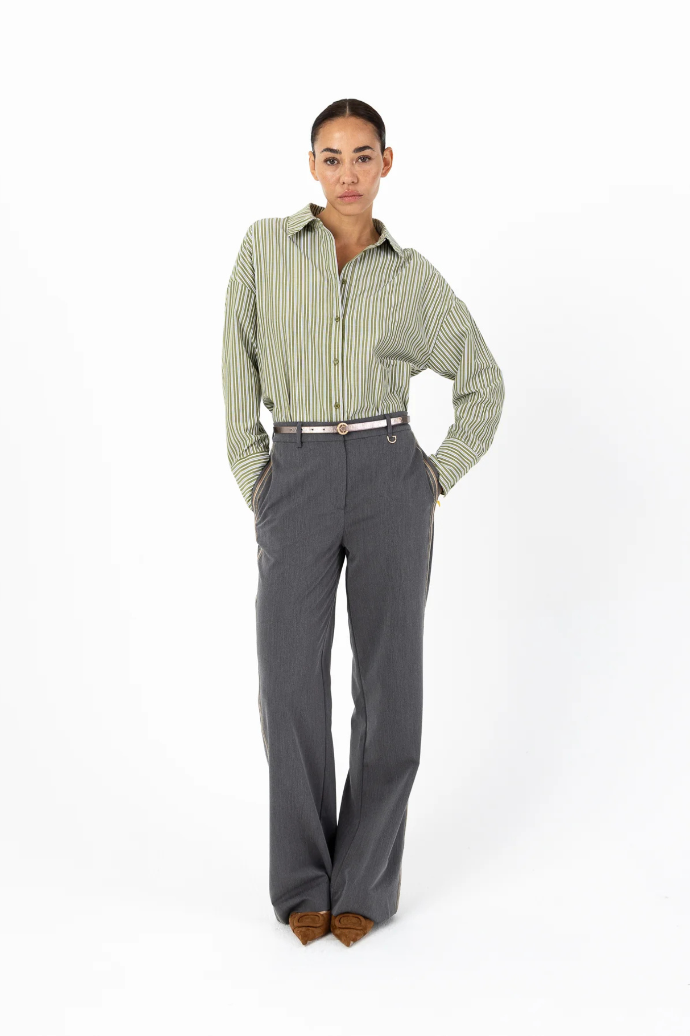 LOOSE STRIBET SHIRT - GREEN STRIPE