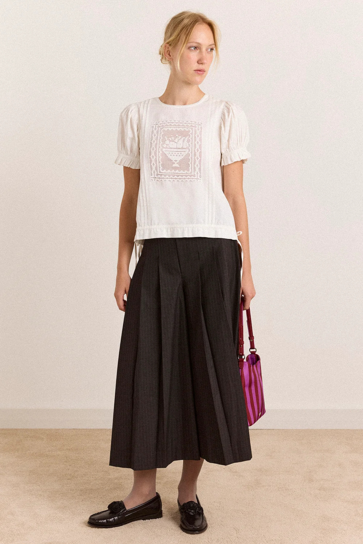 CULOTTE PLISSÉE WINONA - RAYURES FINES TAILLEUR