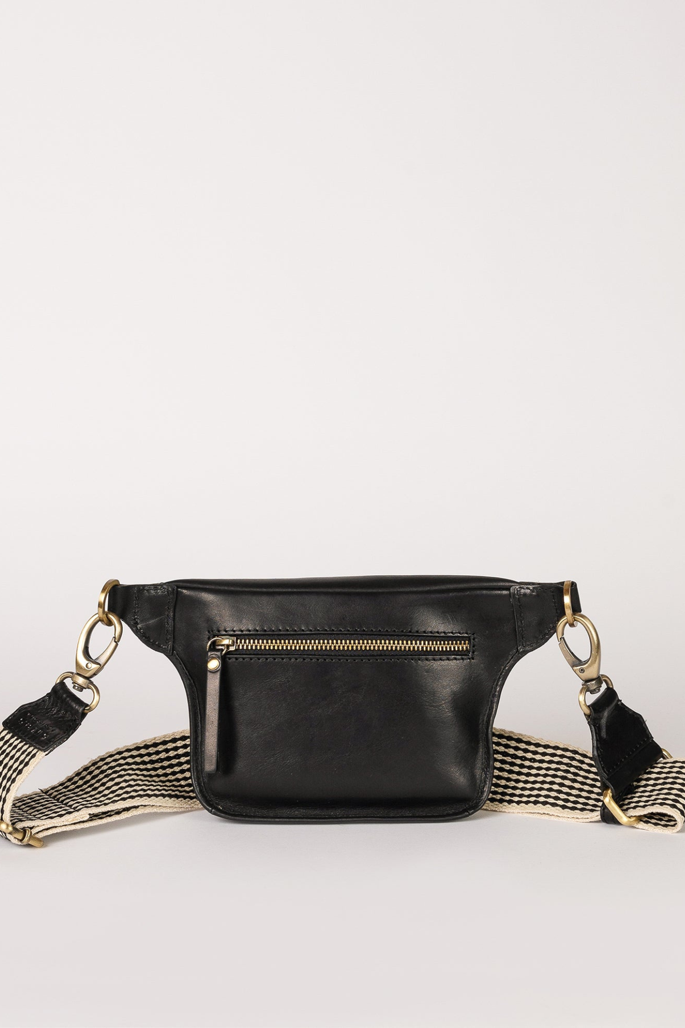 BECK'S BUM BAG BLACK STROMBOLI LEATHER - CHECKERED STRAP