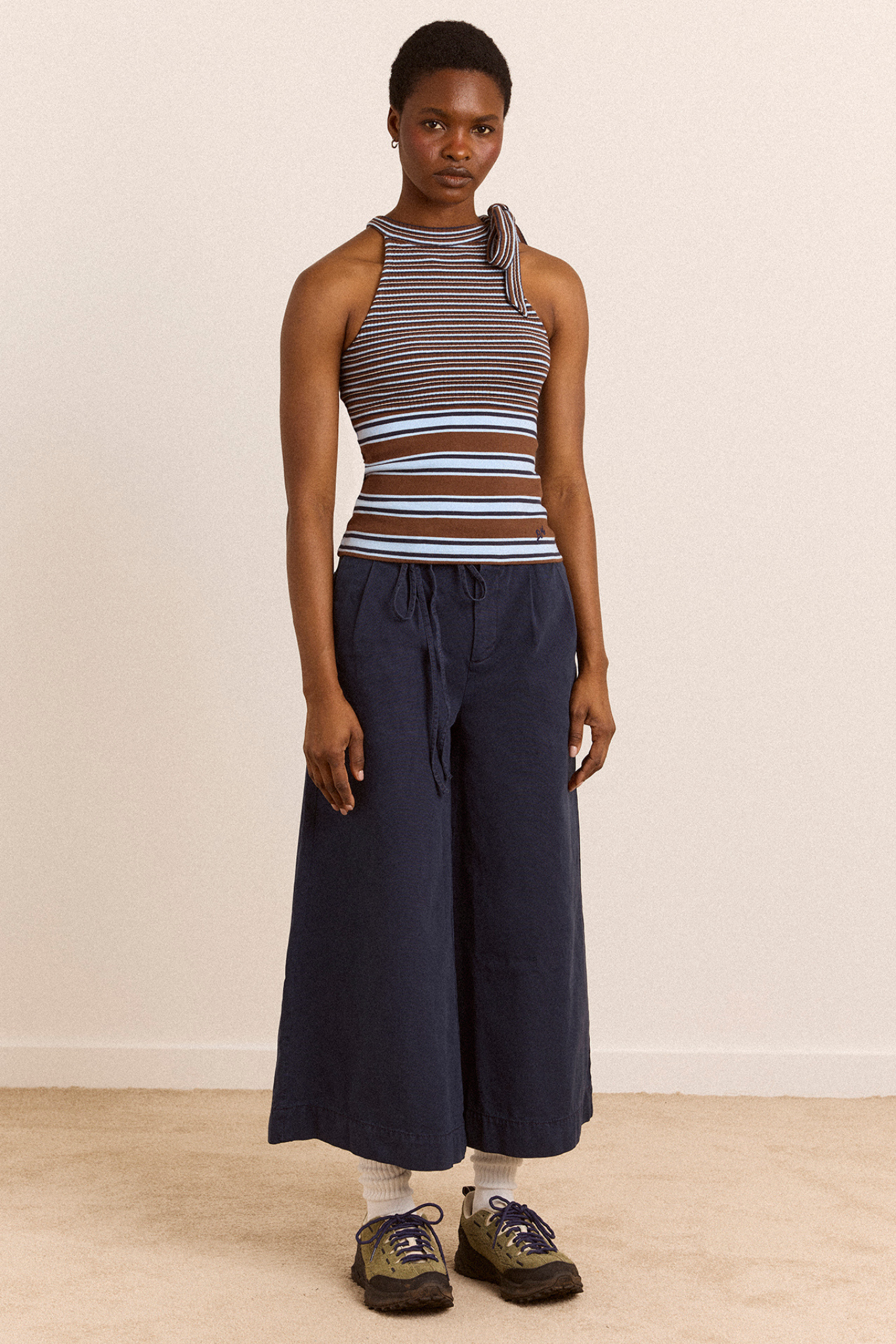 ORIANA HIGH NECK TANK TOP - BLUE STRIPE