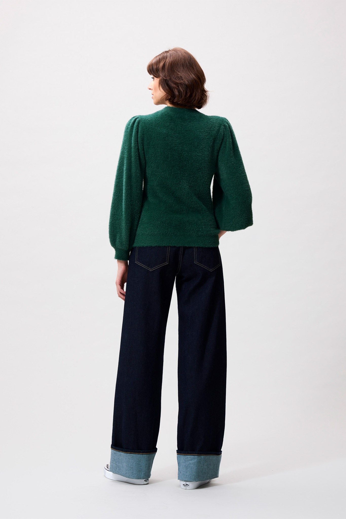 FUZZY PUFF SLEEVE KNIT - PINE FOREST