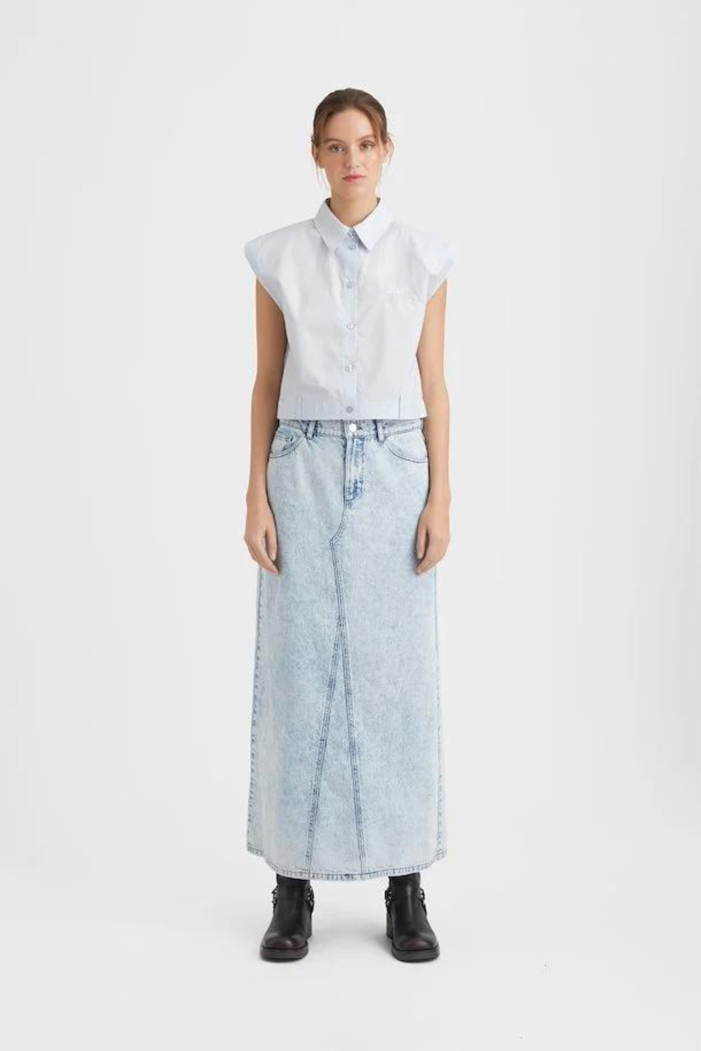 MILYGZ HW LONG SKIRT - MID BLUE WASHED