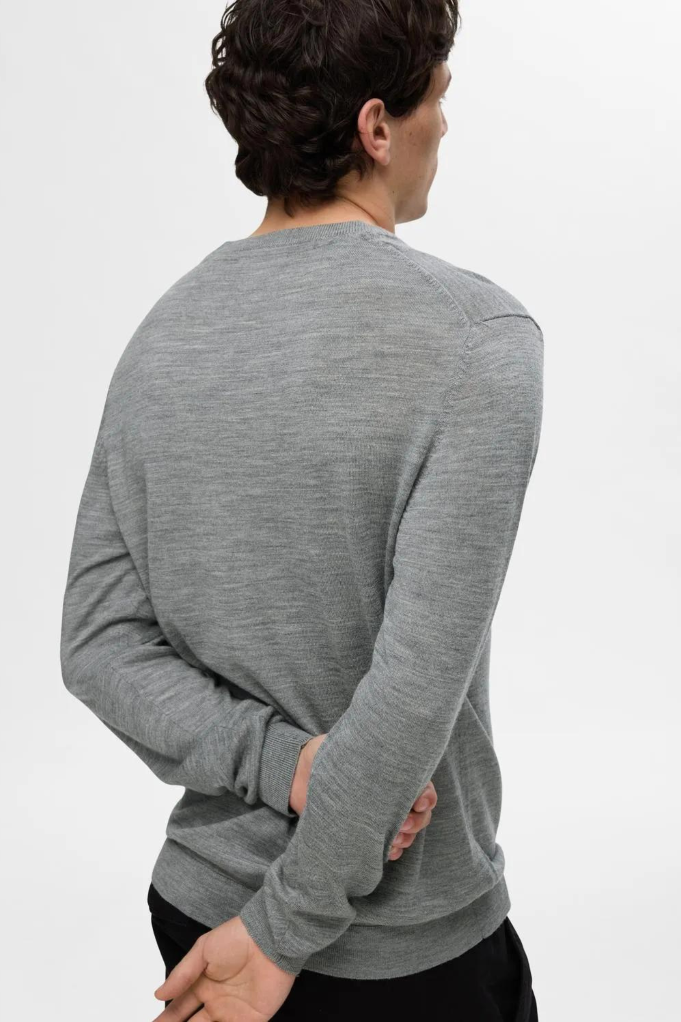 SLHTRAY LS KNIT MERINO CREW NECK - MED GREY MELANGE