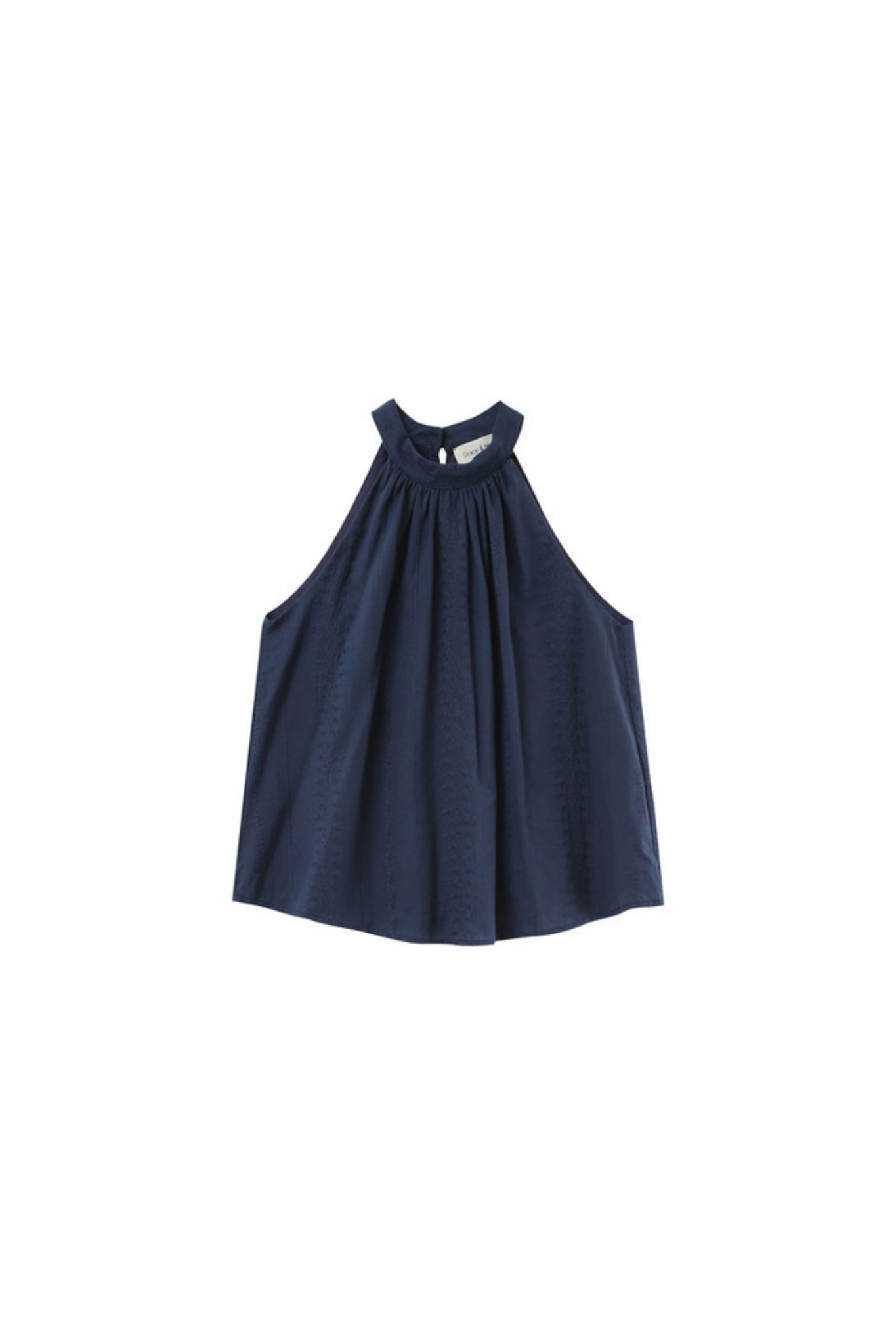 Grace & Mila poco top in navy. Front flatlay view