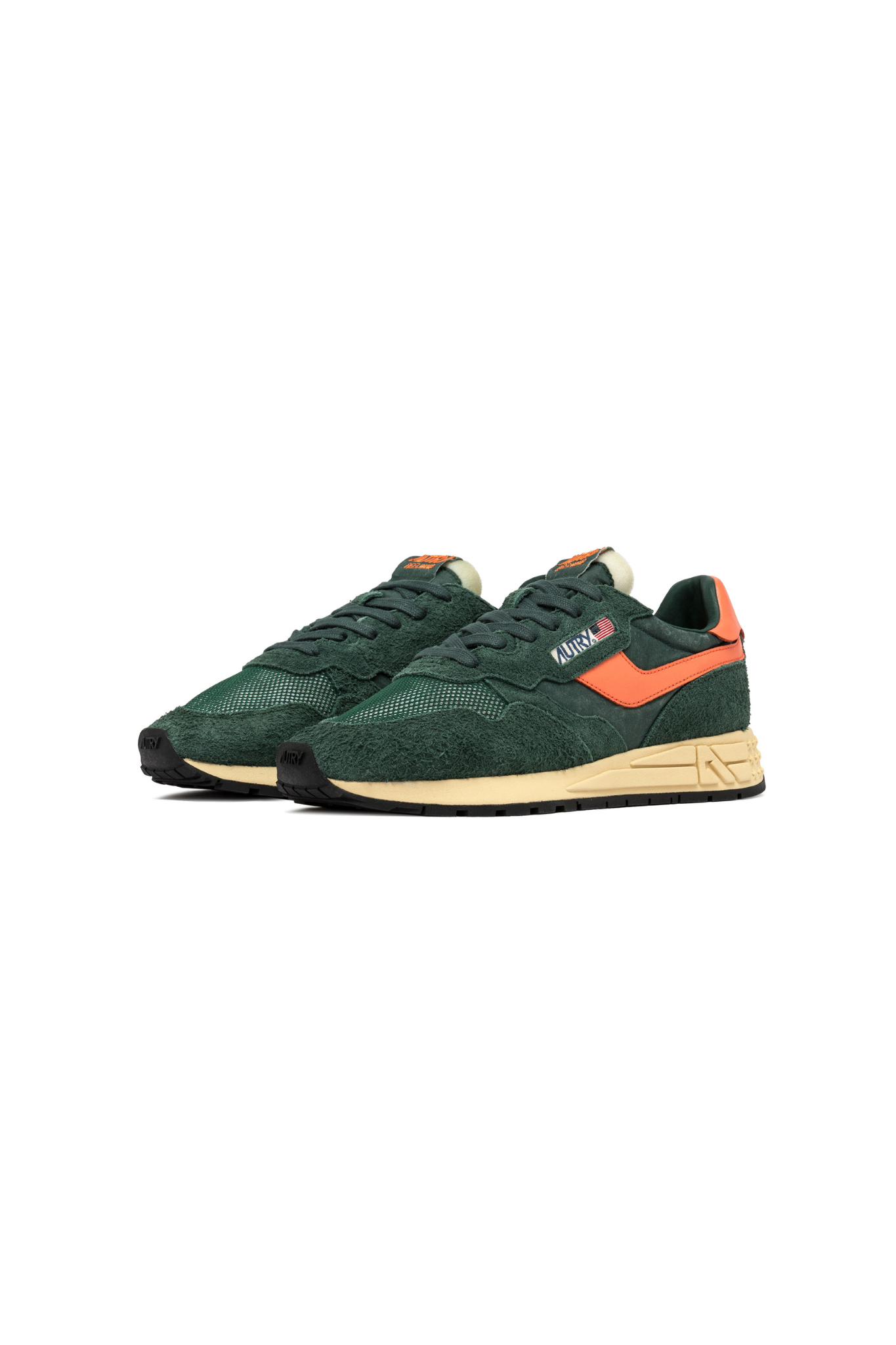 Autry reelwind low men sneakers in suede green and orange. Side view