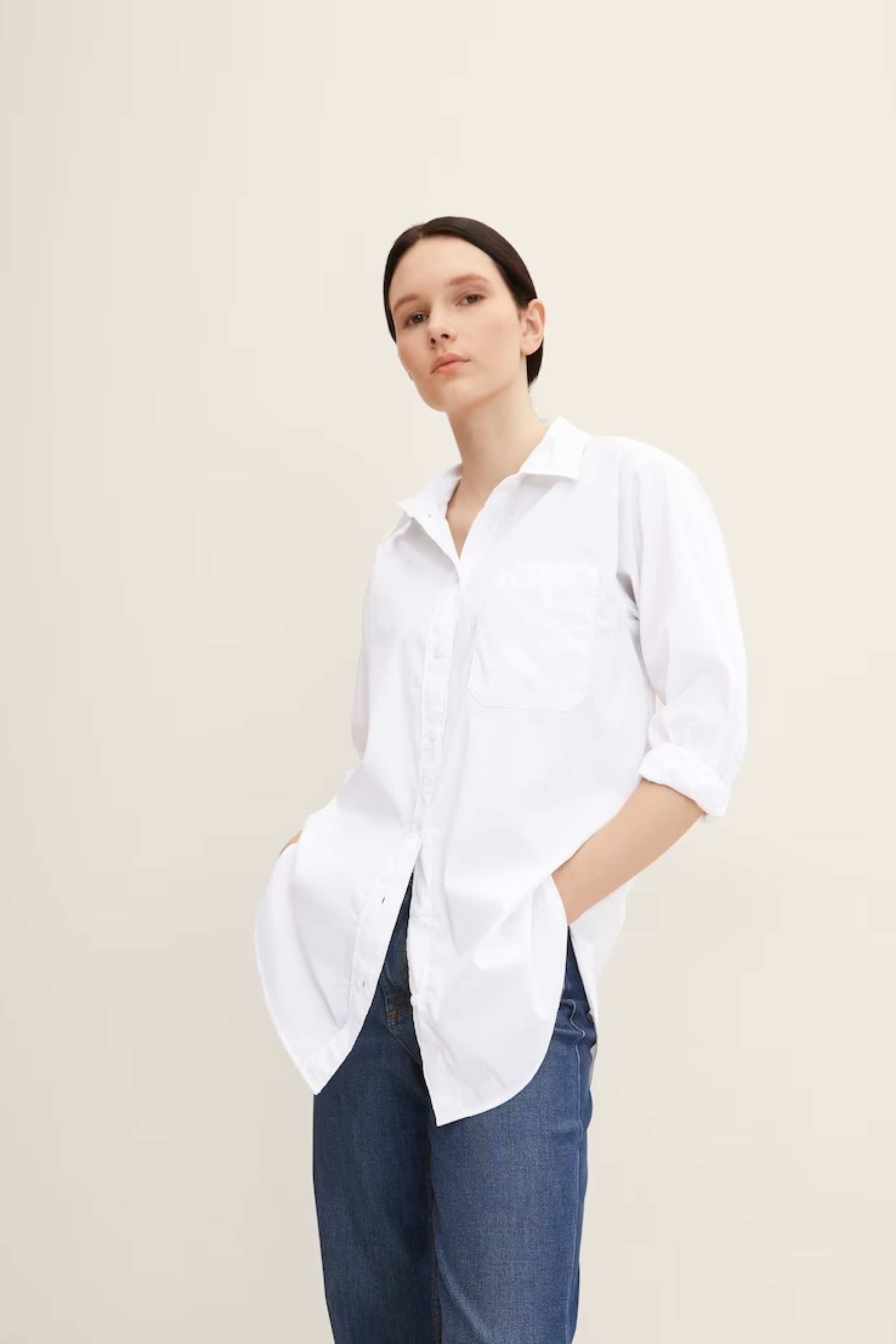 LONG SHIRT WITH CHEST POCKET - WHITE