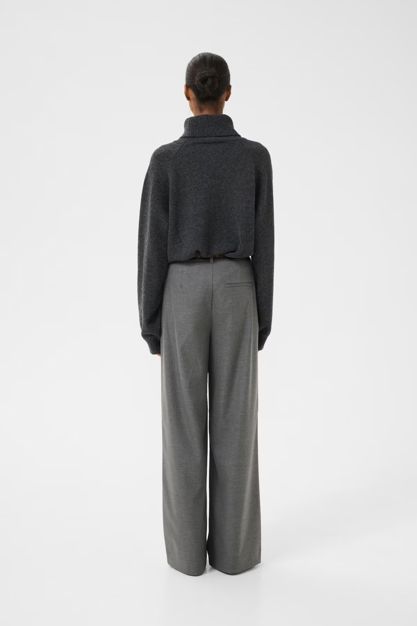 PAULA MELANGE MW WIDE PANTS - DARK GREY MELANGE